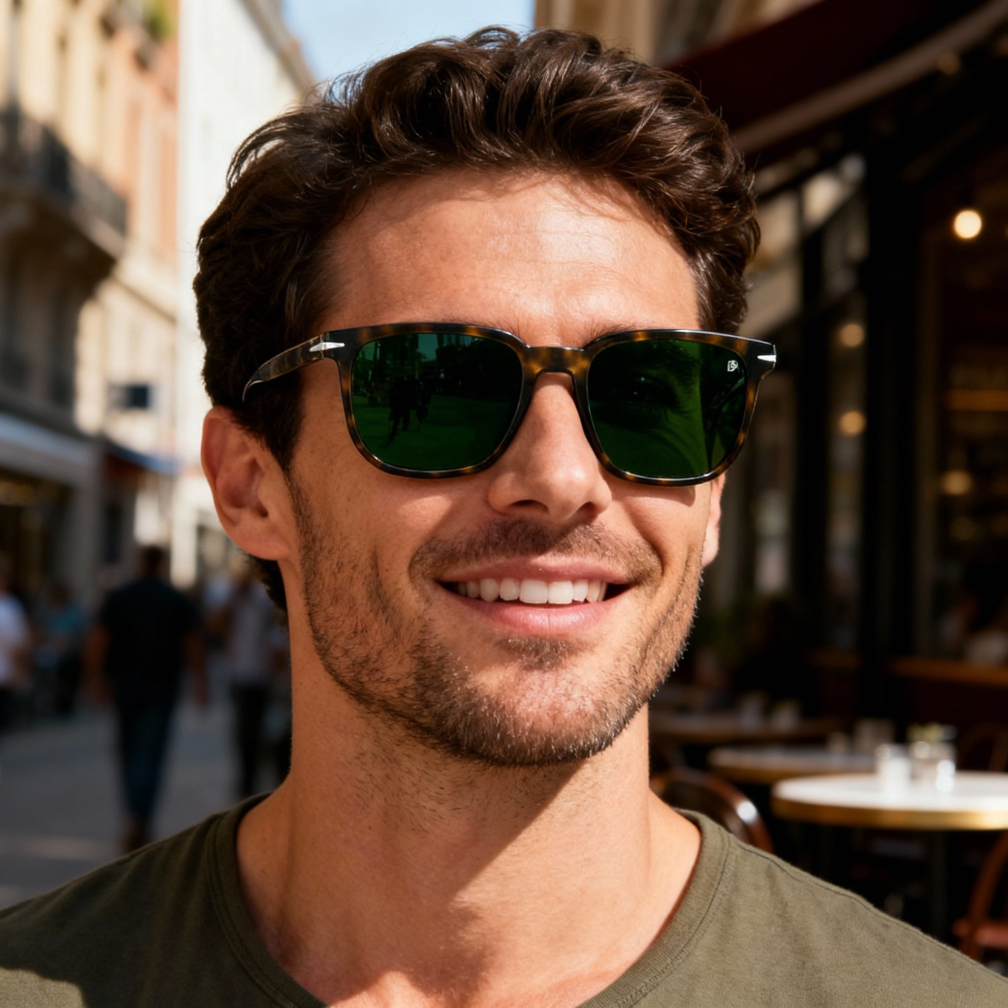 David Beckham Classic Men's Plastic Sunglasses, Havana Silver Green Frame, Green Non-Polarized UV Lenses, 54mm, Photo 4