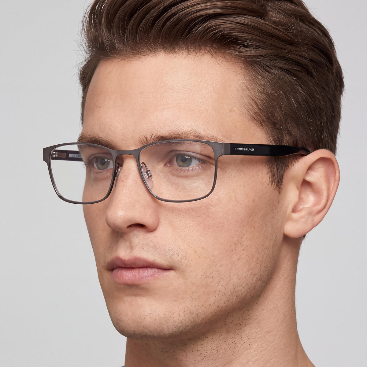 Tommy Hilfiger TH 1769 Men's Stainless Steel Semi Matte Dark Ruthenium Rectangular Demo Eyeglasses 55mm, Photo 4