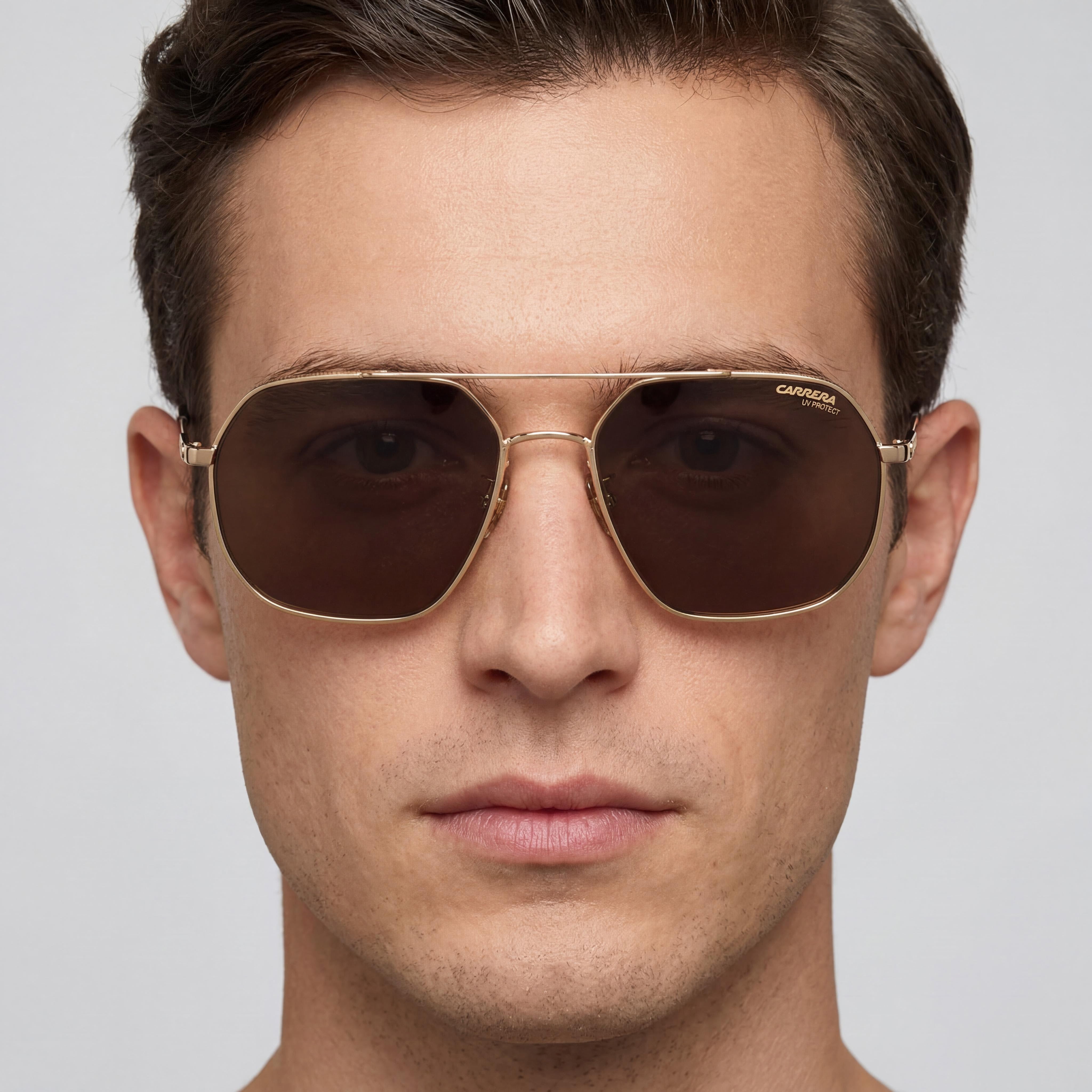 Gafas de sol Carrera Classic unisex de acero inoxidable dorado con lentes marrón oscuro y protección UV de 58 mm, Photo 4