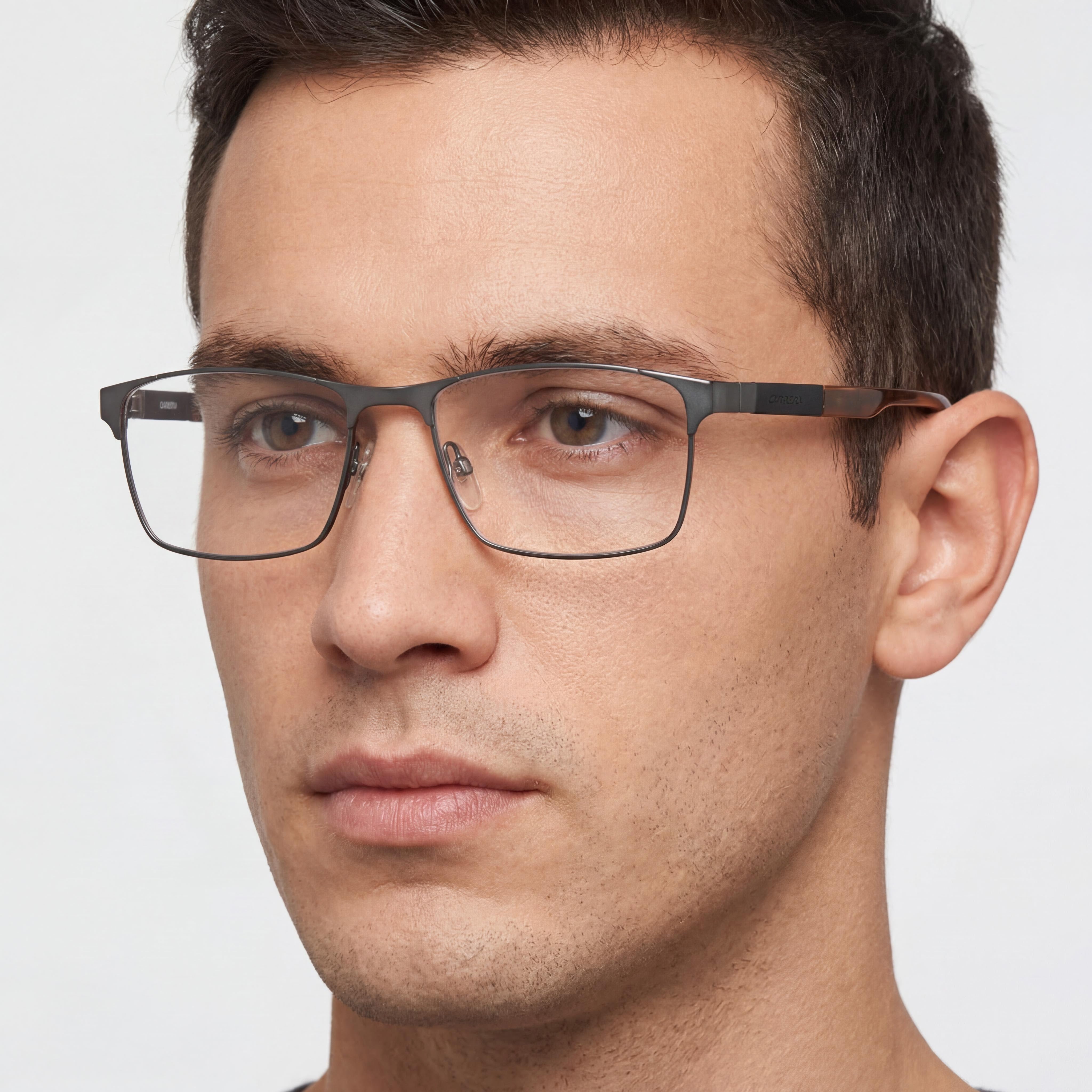 Carrera Modern Unisex Full Rim Rectangle Metal Frame Eyeglasses with Clear Lenses in Matte Ruthenium - 56mm Lens Width, Photo 3