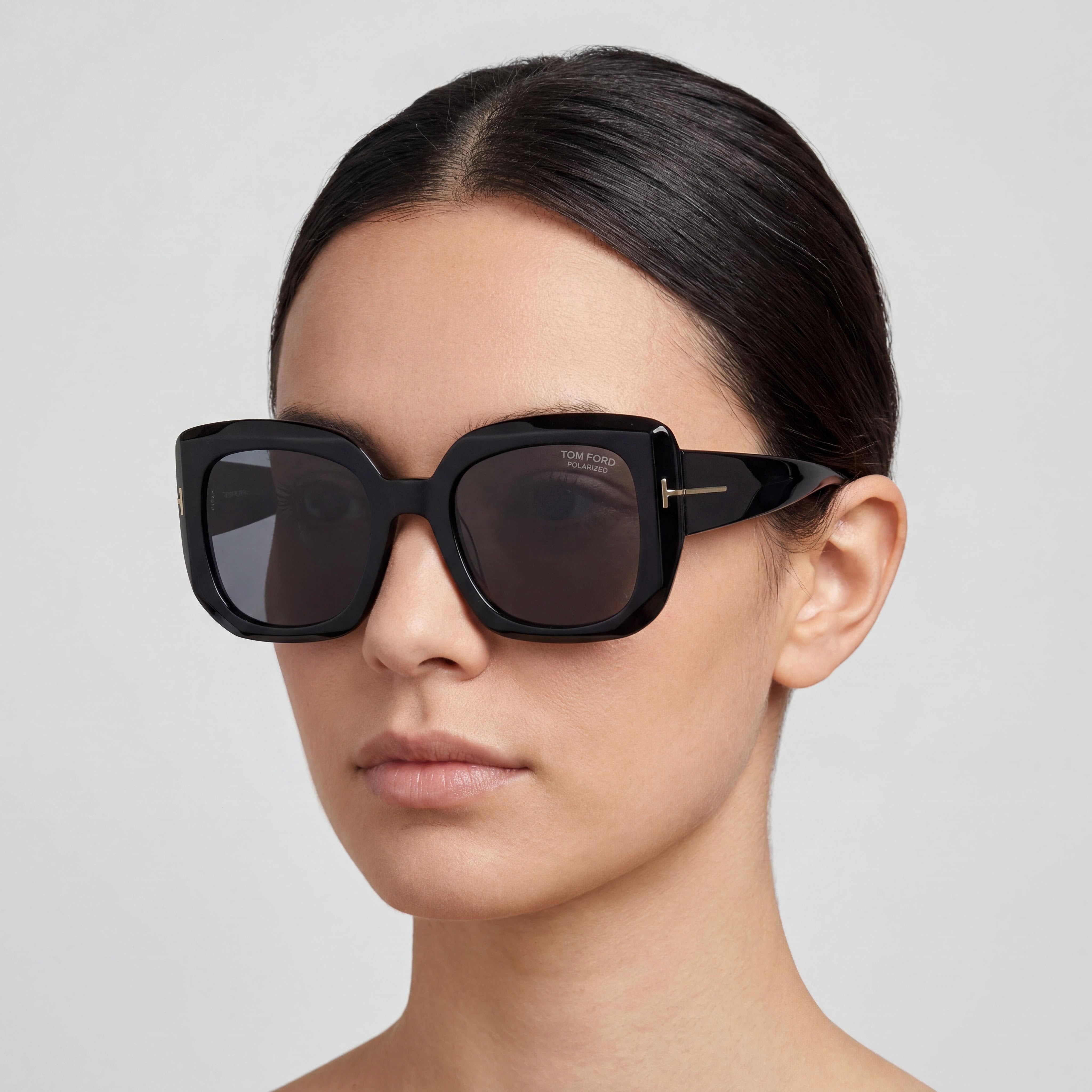 Tom Ford Ft1220 Women's Shiny Black Plastic Frame Eyewear with Smoke Lenses, Lens Width 52mm, Bridge 21mm, Temple 140mm, Photo 4