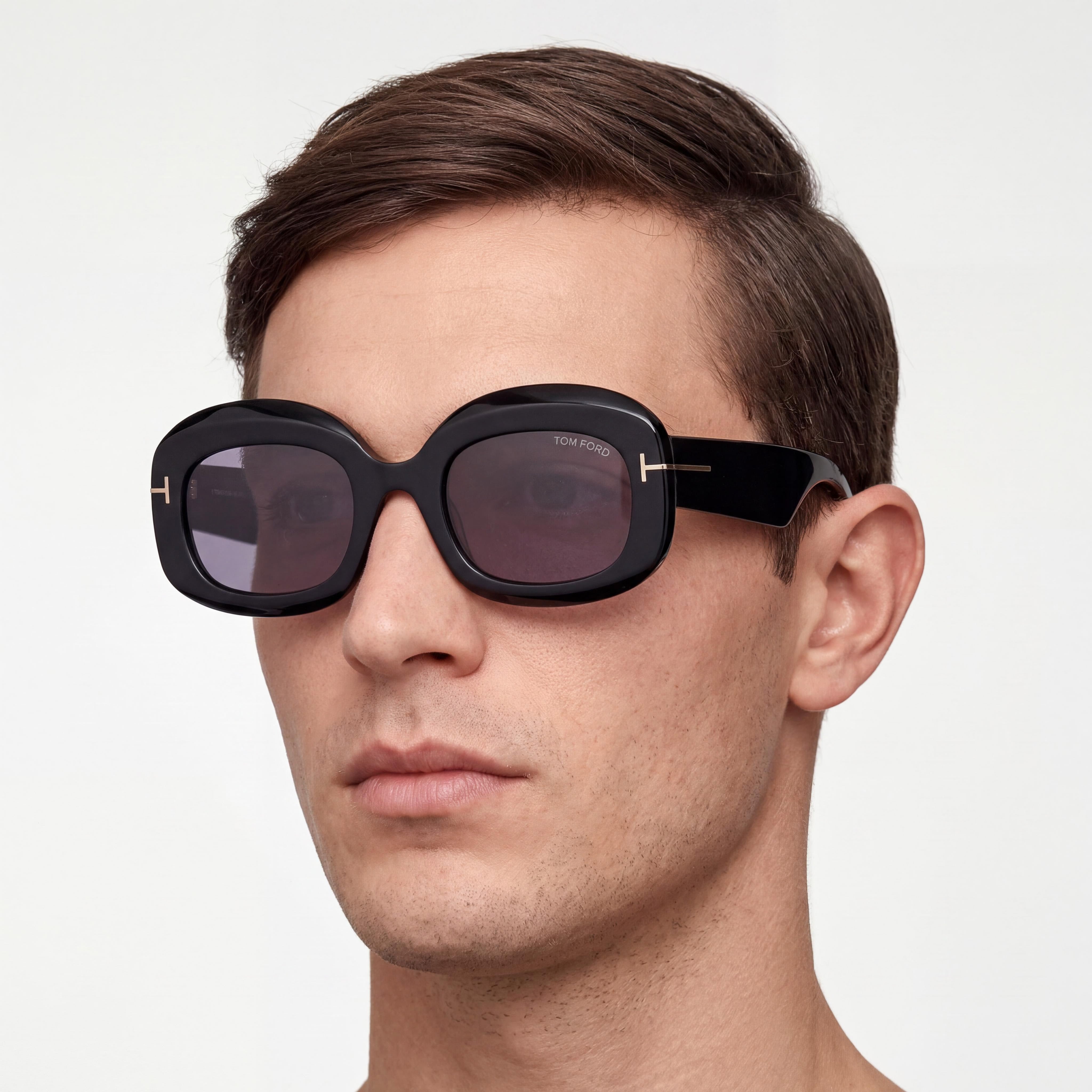 Gafas de sol Tom Ford clásicas unisex con montura brillante negra de carey y lentes polarizadas violetas de plástico, Photo 5