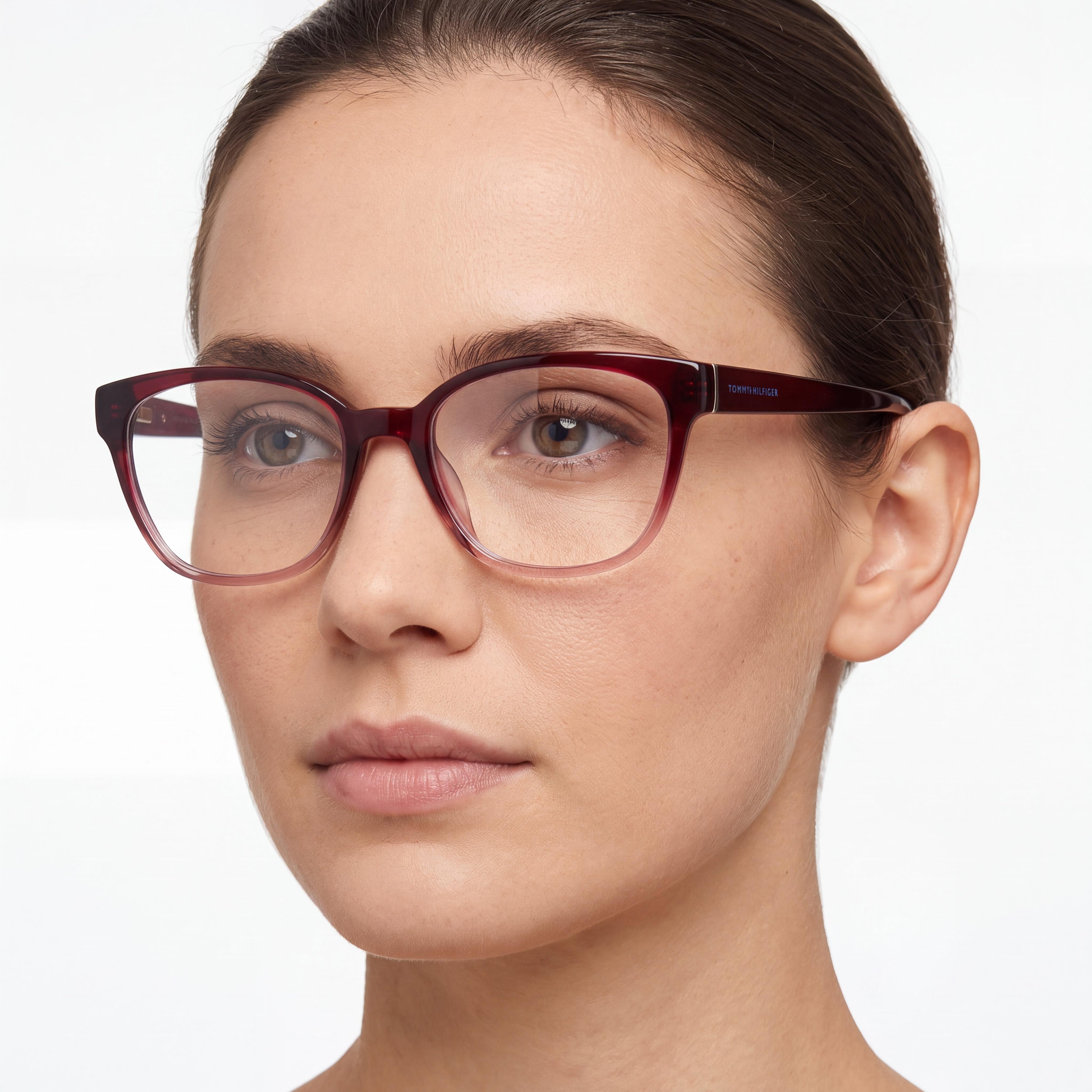 Gafas Tommy Hilfiger TH 1840 de Acetato de Montura Completa Cuadradas Modernas para Mujer con Marco Rojo, Talla 52, Photo 3