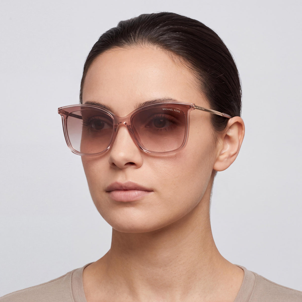 Gafas de sol Michael Kors Zermatt 0mk2079u para mujer, de acetato, polarizadas, con protección UV, estilo ojo de gato, transparentes, en tono rosa empolvado y gris, con degradado rosa, 61 mm., Photo 4