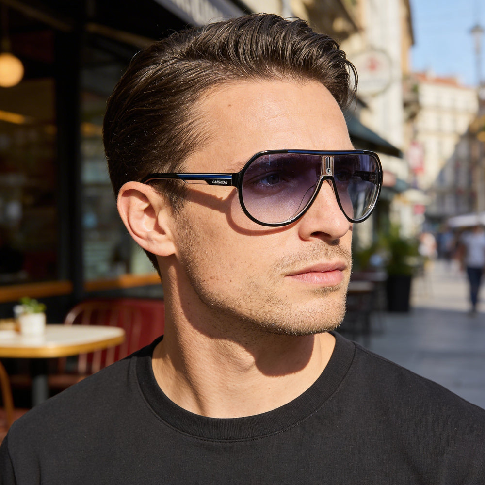 Carrera Casual Men's Acetate Frame Non-Polarized DK Blue Shaded Polycarbonate Lens Sunglasses 64-11-135