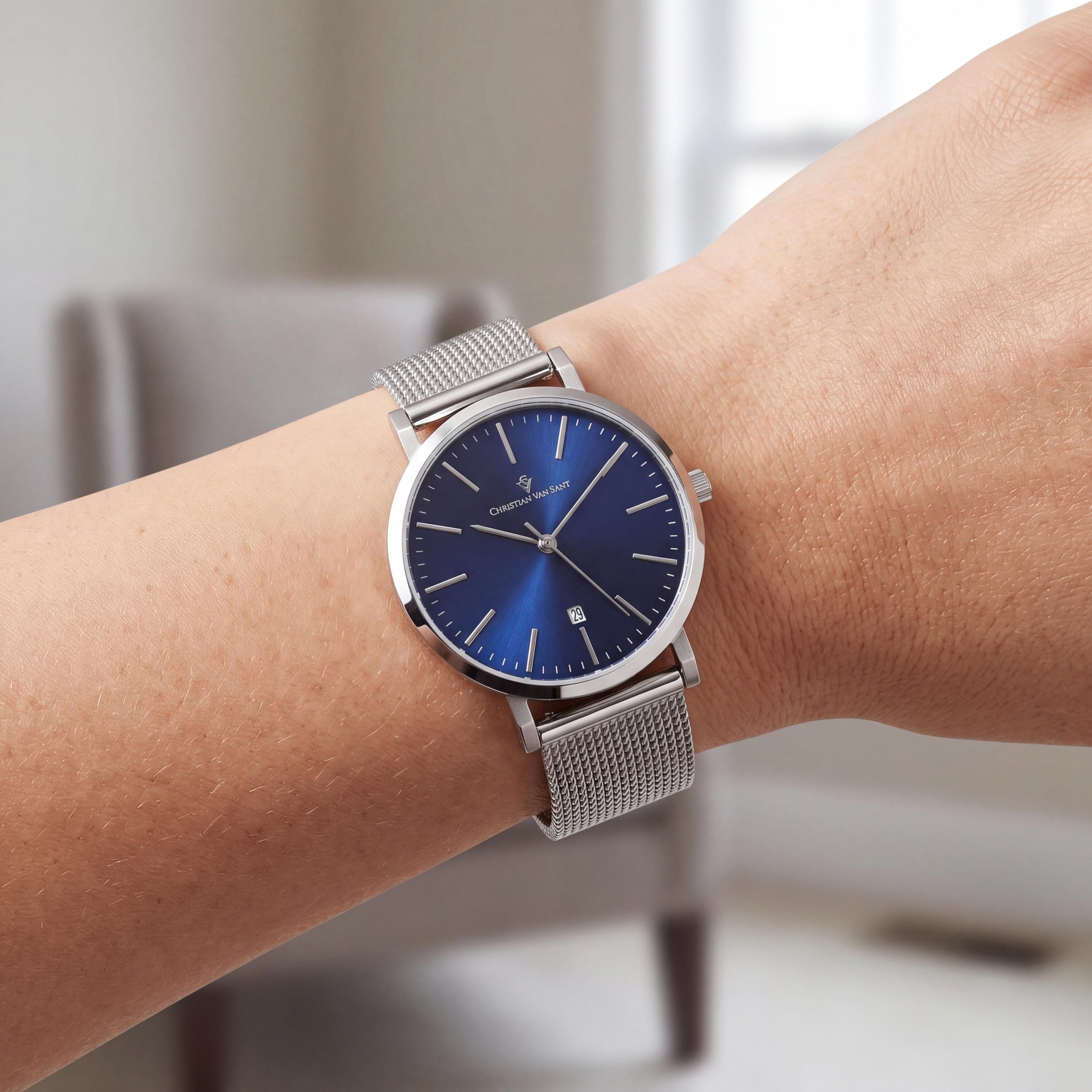 Christian Van Sant CV4220 Paradigm Women's Quartz Stainless Steel Silver Blue Dial Scratch-Resistant Date Watch, Photo 4