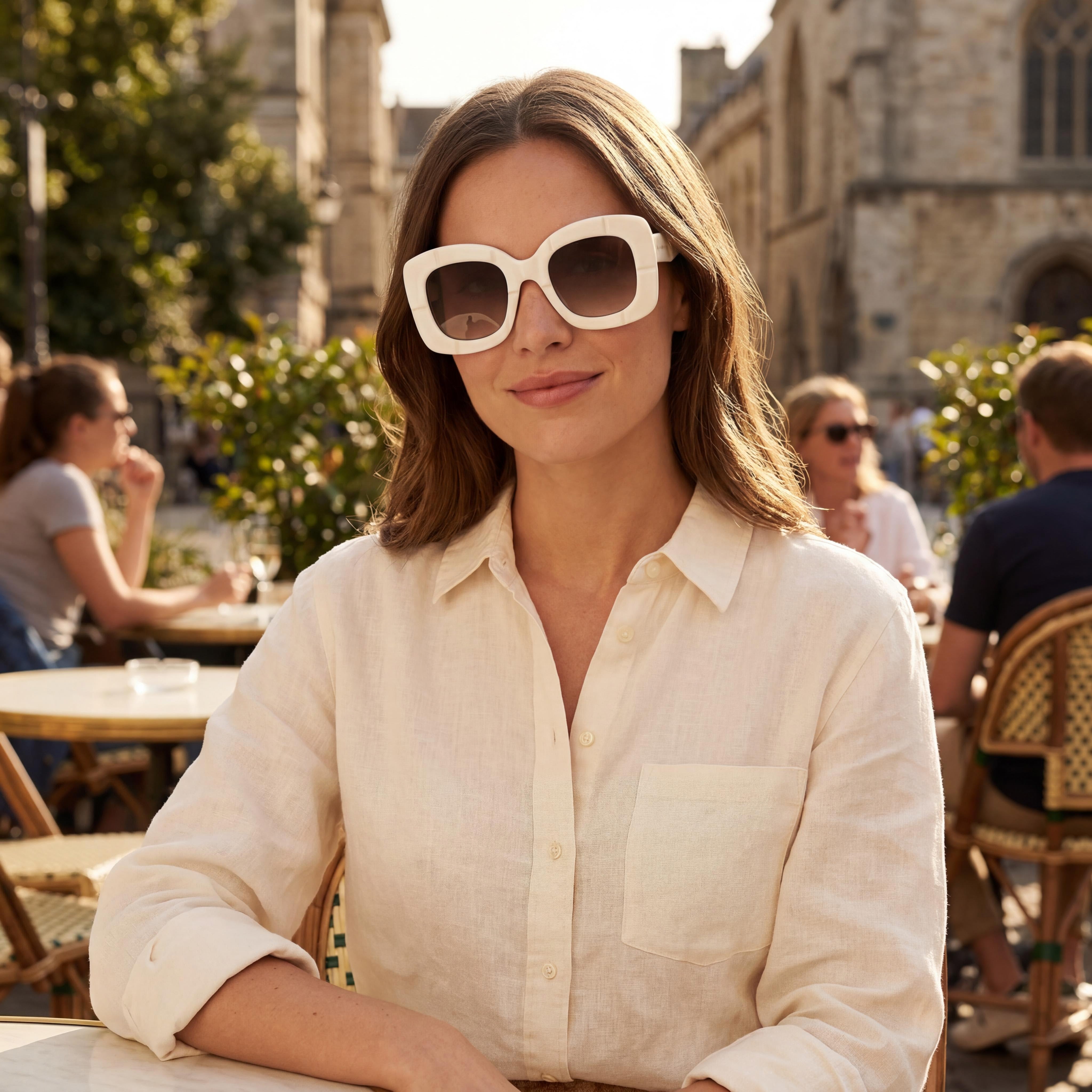 kate spade new york Gafas de sol casuales para mujer, montura de acetato blanco roto con lentes marrones sombreadas, ancho de lente 50 mm, Photo 4