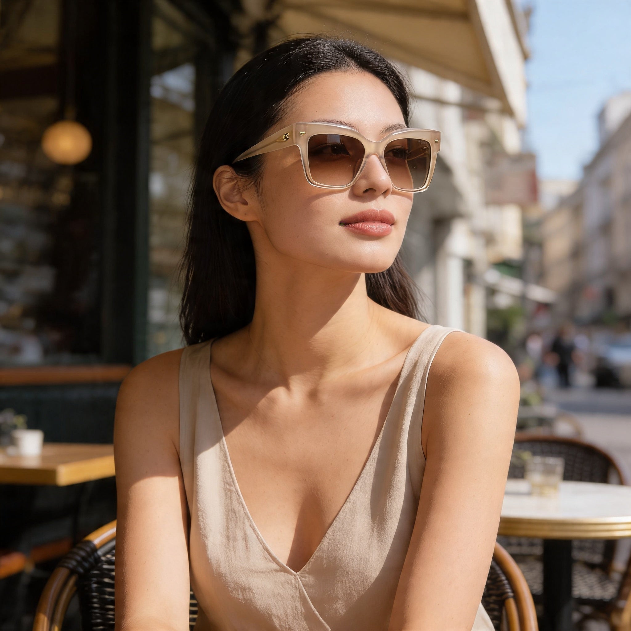 Carrera Casual Gafas de sol para mujer con montura de acetato color marfil, lentes marrones degradadas no polarizadas, lente de 54 mm, puente de 17 mm, patillas de 140 mm, Photo 6