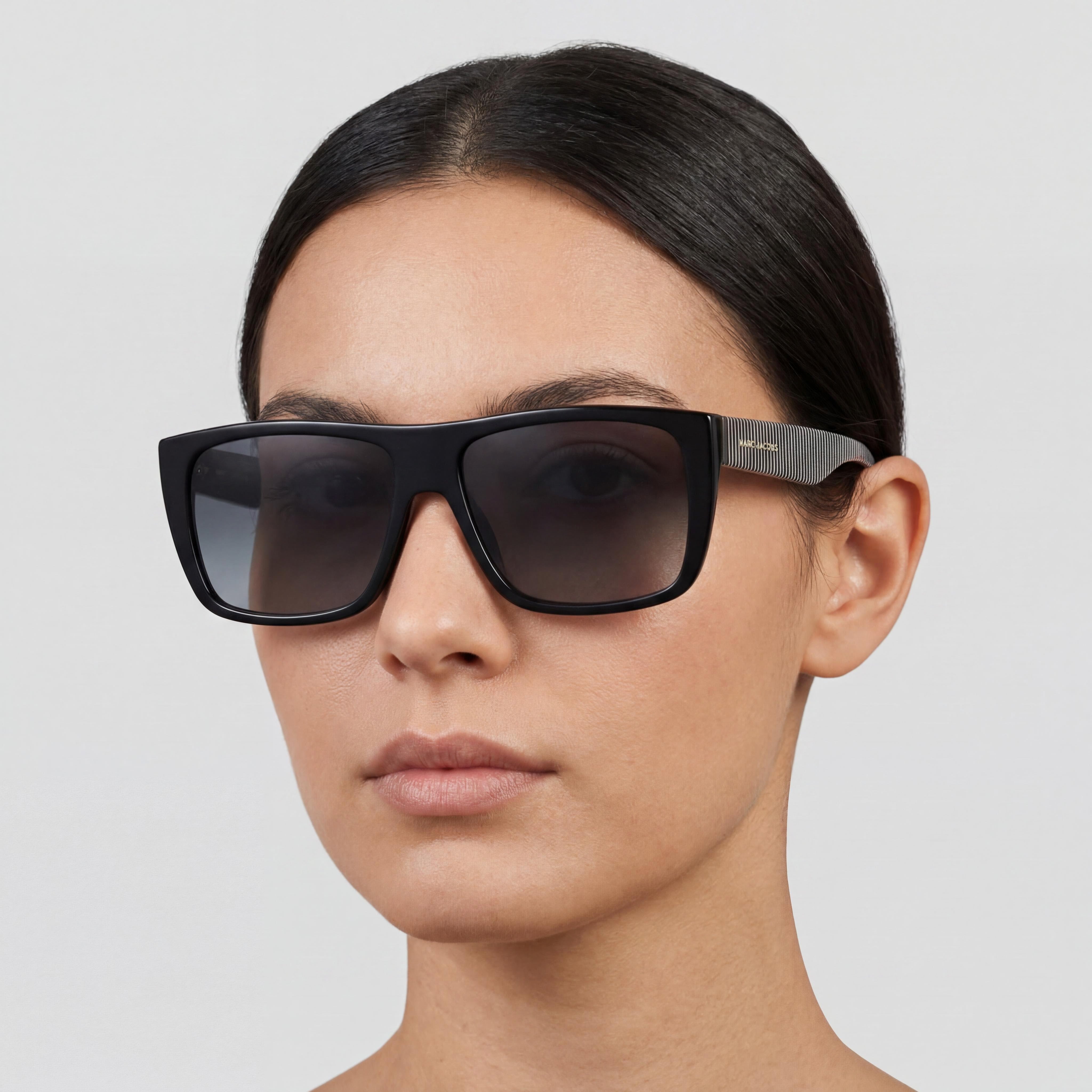 Gafas de sol Marc Jacobs Marc096/S para mujer, cuadradas, de plástico, no polarizadas, color negro, con lentes degradados en gris oscuro y protección UV 400, 57 mm, Photo 5