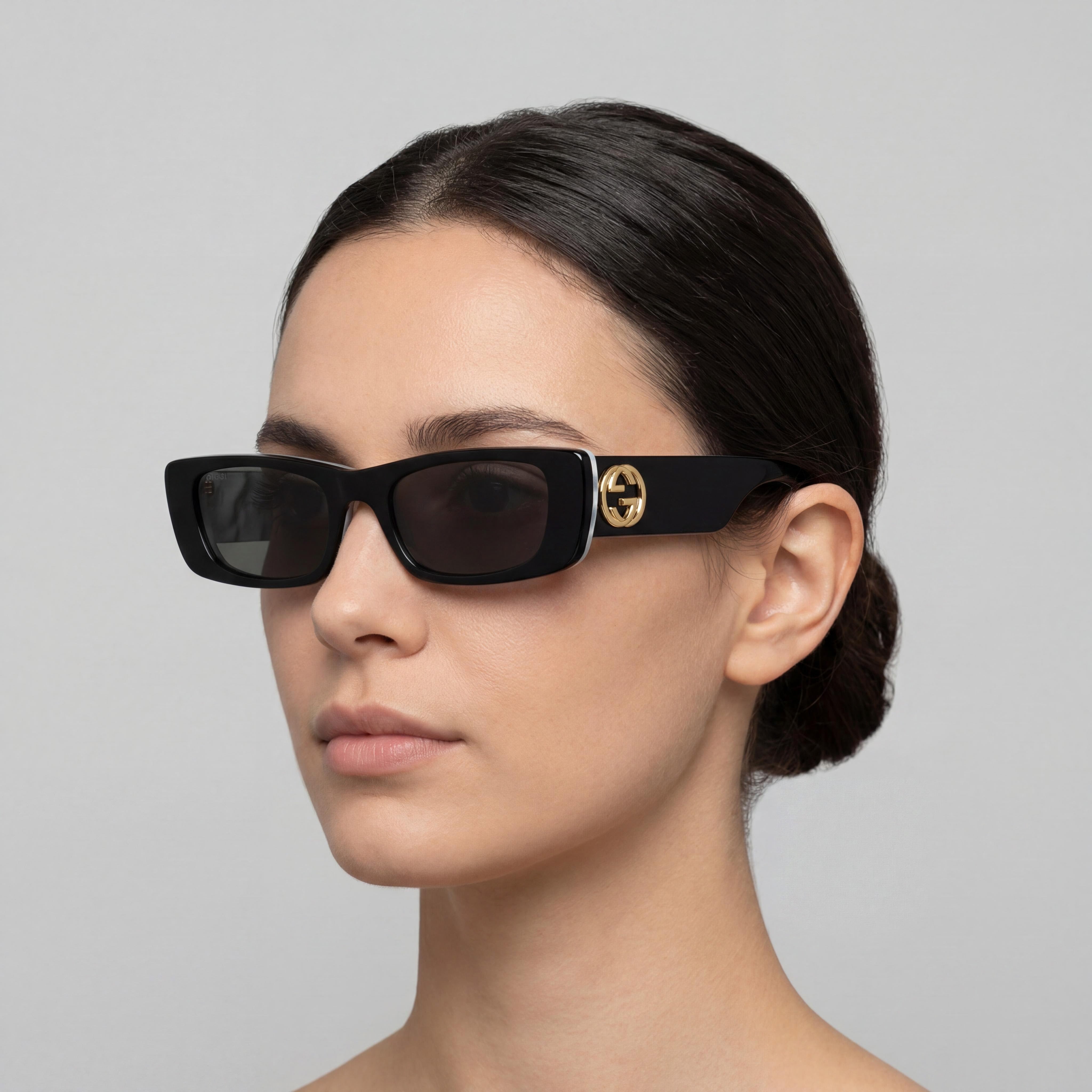Gucci Seasonal Icon Women's Rectangle Acetate Frame, Black White Mother-of-pearl Grey / Black Grey Gradient UV Lenses, 52mm, Photo 5