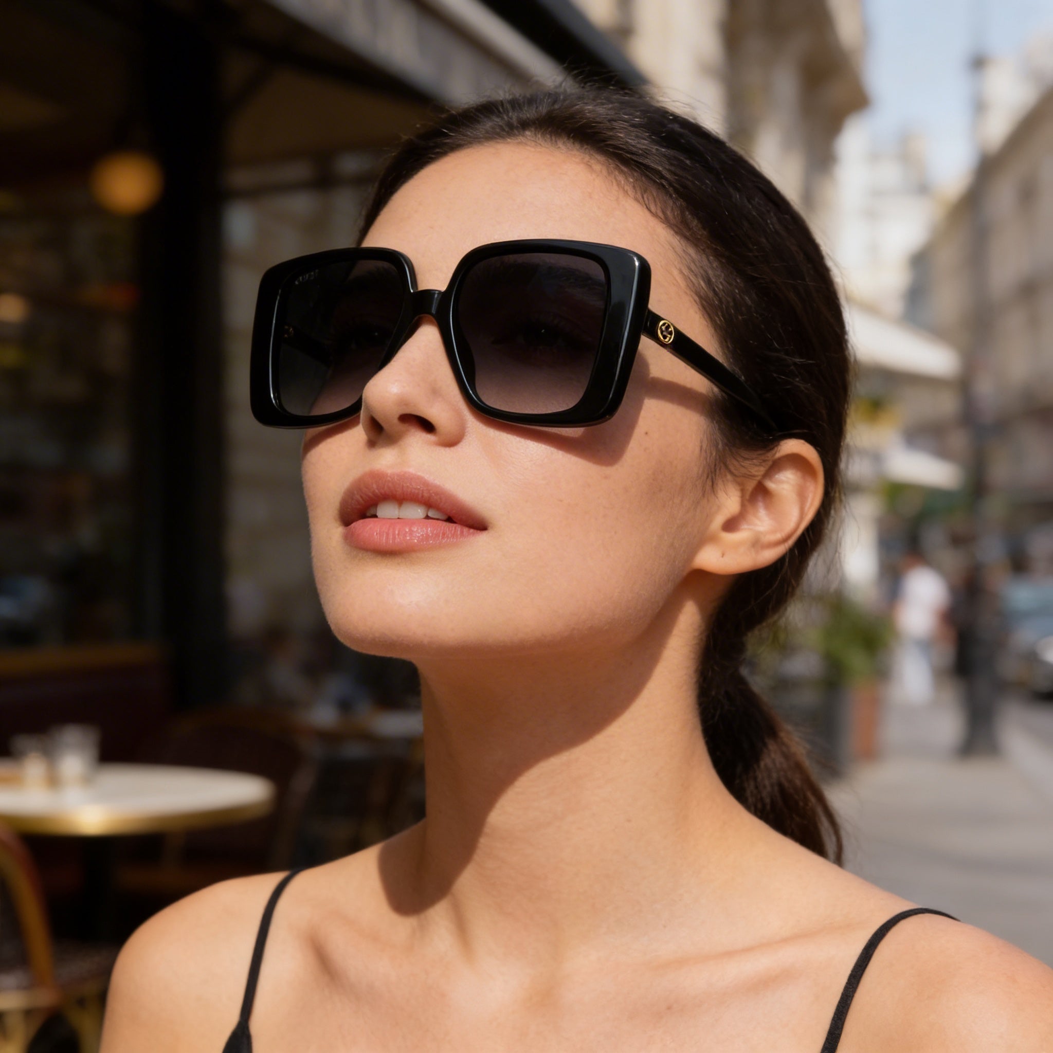 Gafas de sol Gucci GG1314S para mujer, cuadradas, de acetato reciclado, negras, grises y doradas, con protección UV, 55 mm, Photo 4