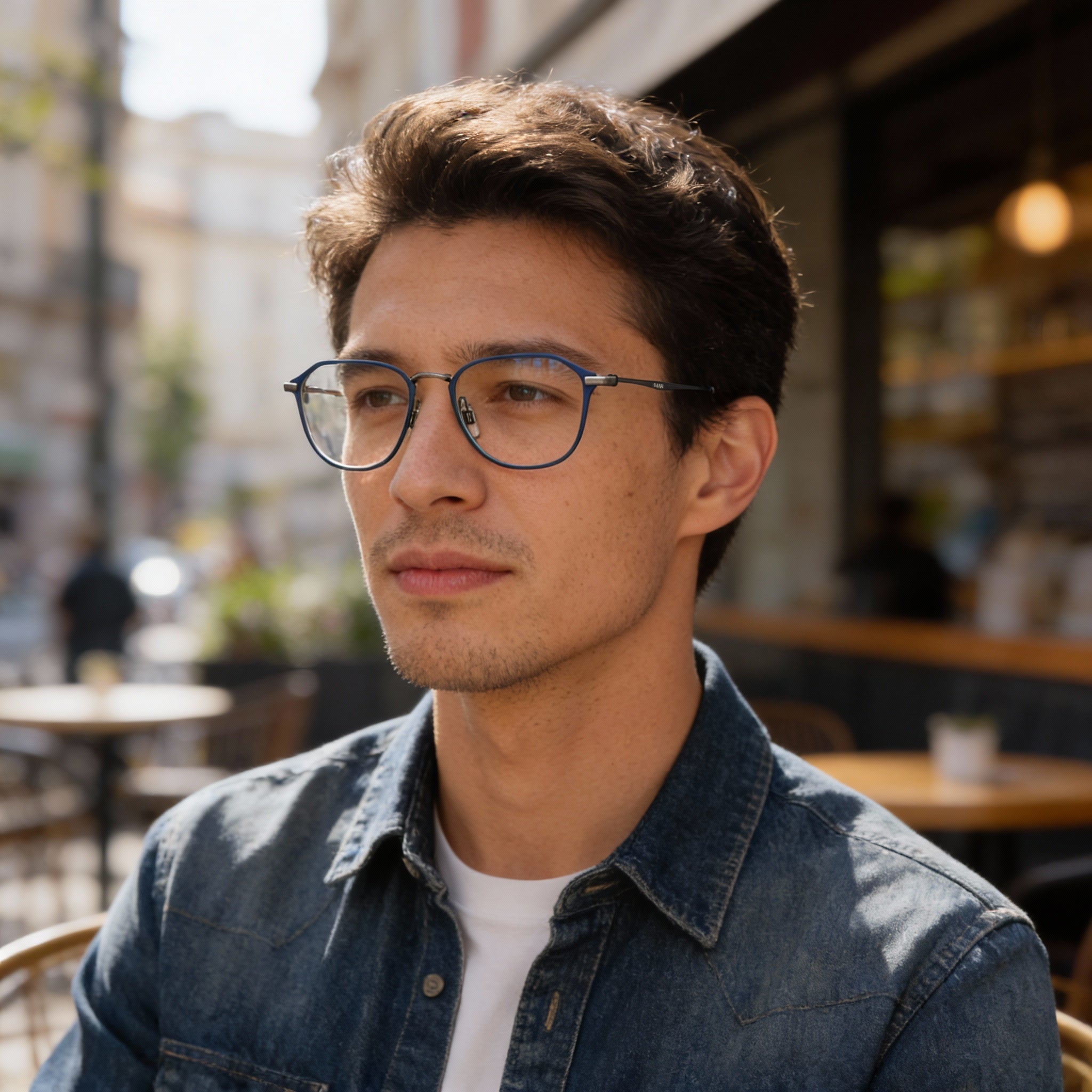 Gafas graduadas Levi's LV 5010 para hombre, de metal azul mate, con lentes de 52 mm, puente de 19 mm y patillas de 145 mm., Photo 5