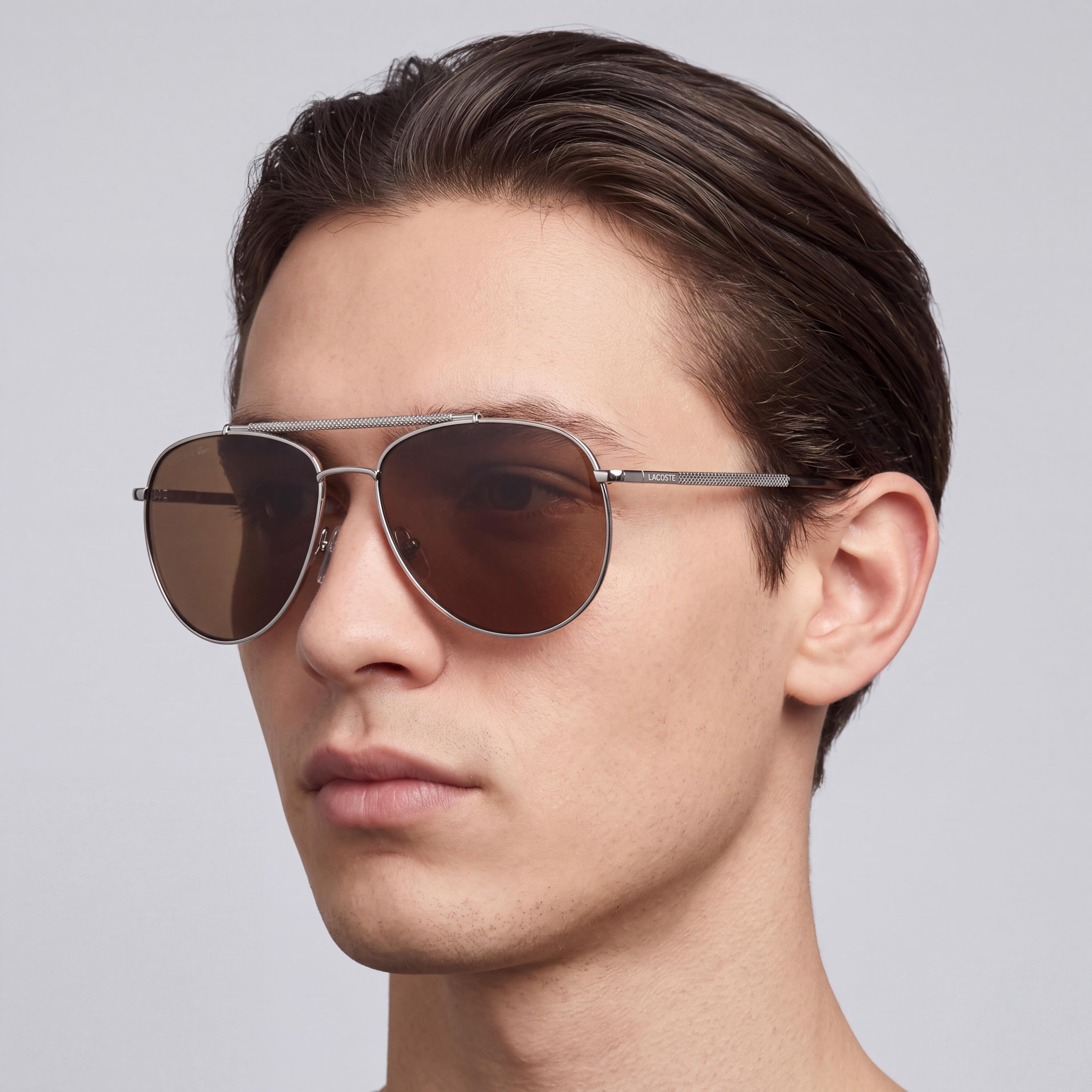 Lacoste L177S Unisex Gunmetal Metal Pilot Frame Brown Polycarbonate Lens UV Protection 57mm Sunglasses, Photo 5