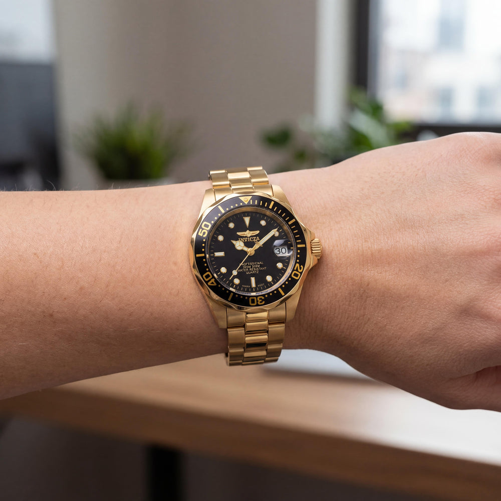 Invicta sport-luxury Women's Gold-Tone & Black 23k Gold-Plated Stainless Steel 24mm Water Resistant Quartz Watch
