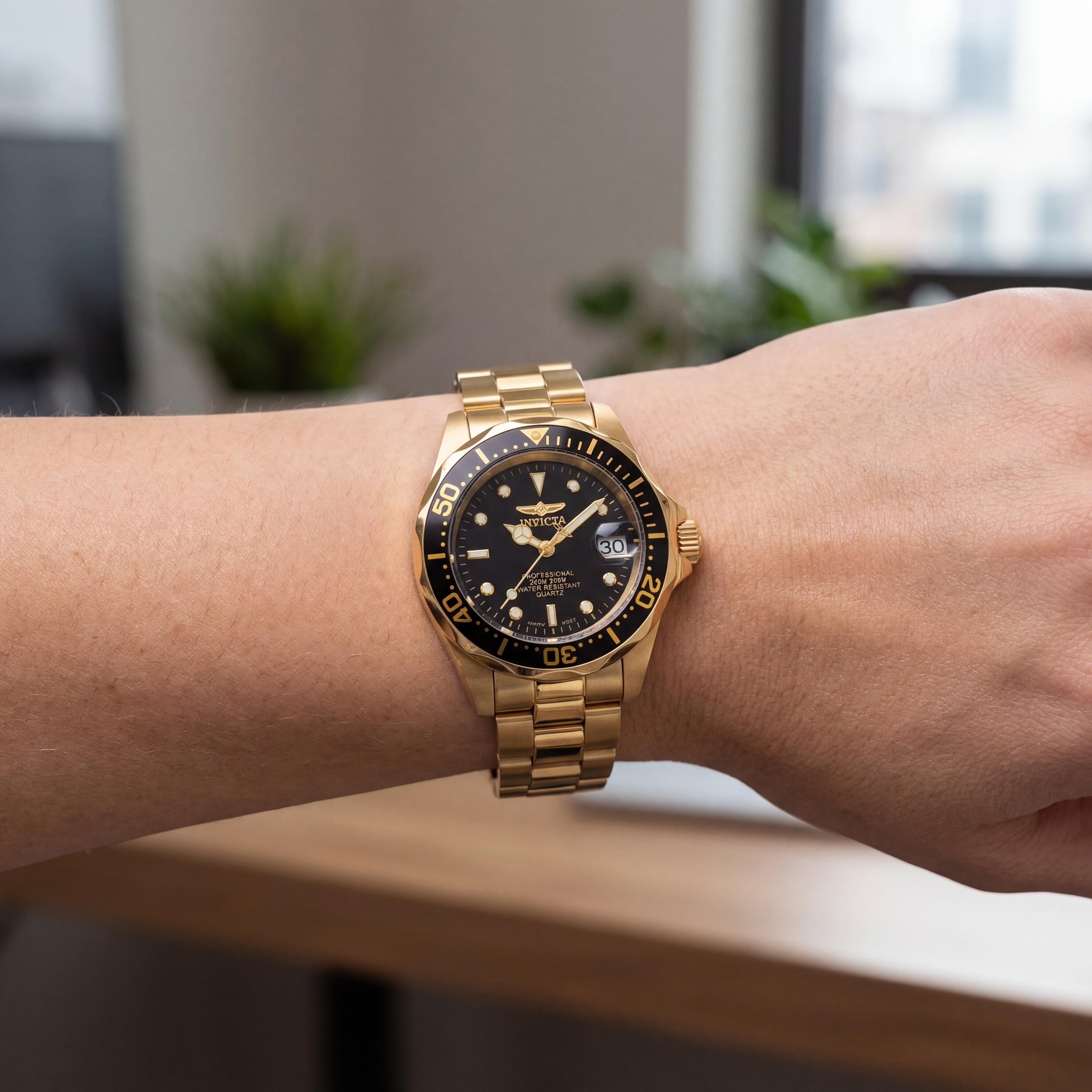 Invicta sport-luxury Women's Gold-Tone & Black 23k Gold-Plated Stainless Steel 24mm Water Resistant Quartz Watch, Photo 3