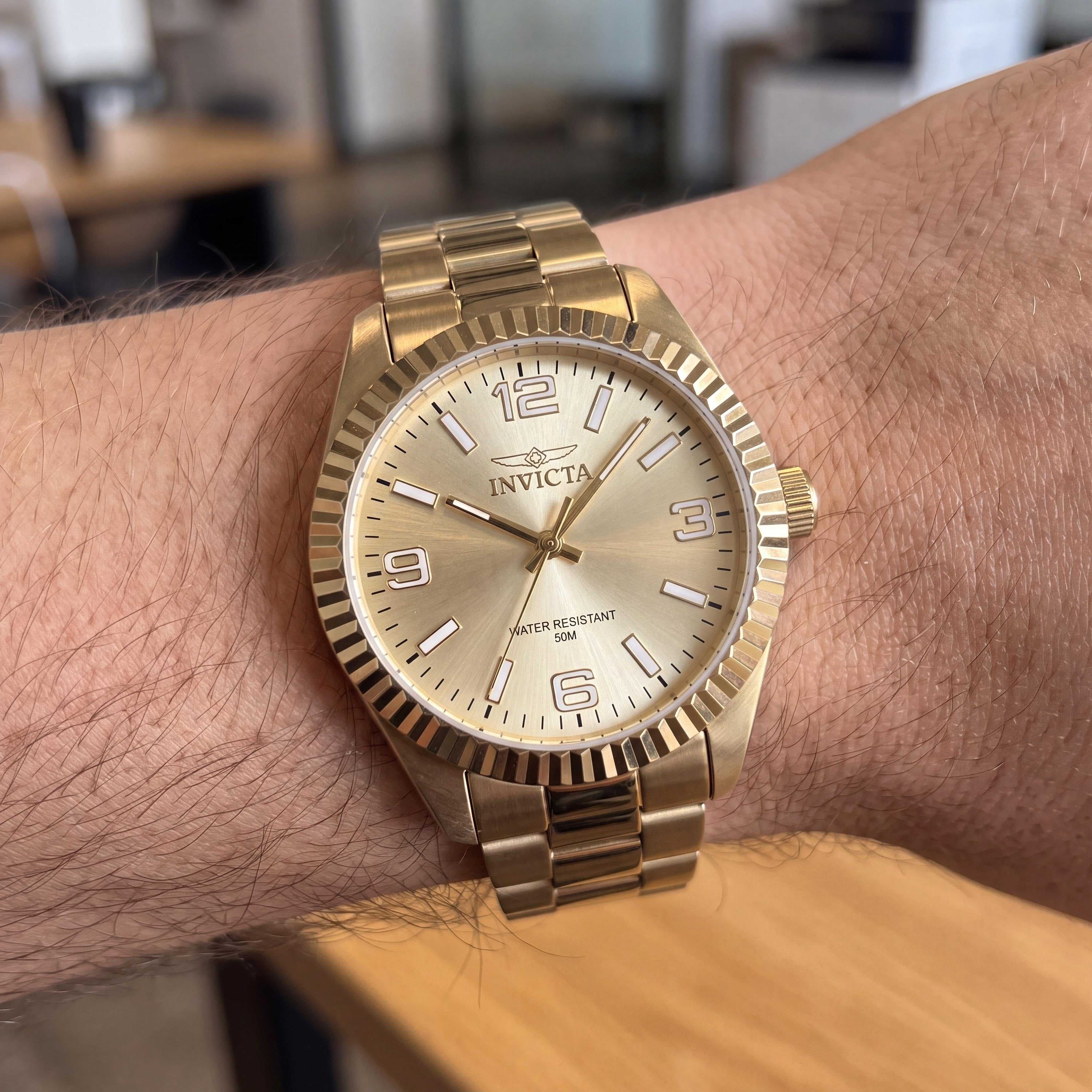 Invicta Specialty 47475 Unisex Stainless Steel Gold Dial Quartz Bracelet Watch 36mm with Flame Fusion Crystal, Photo 4