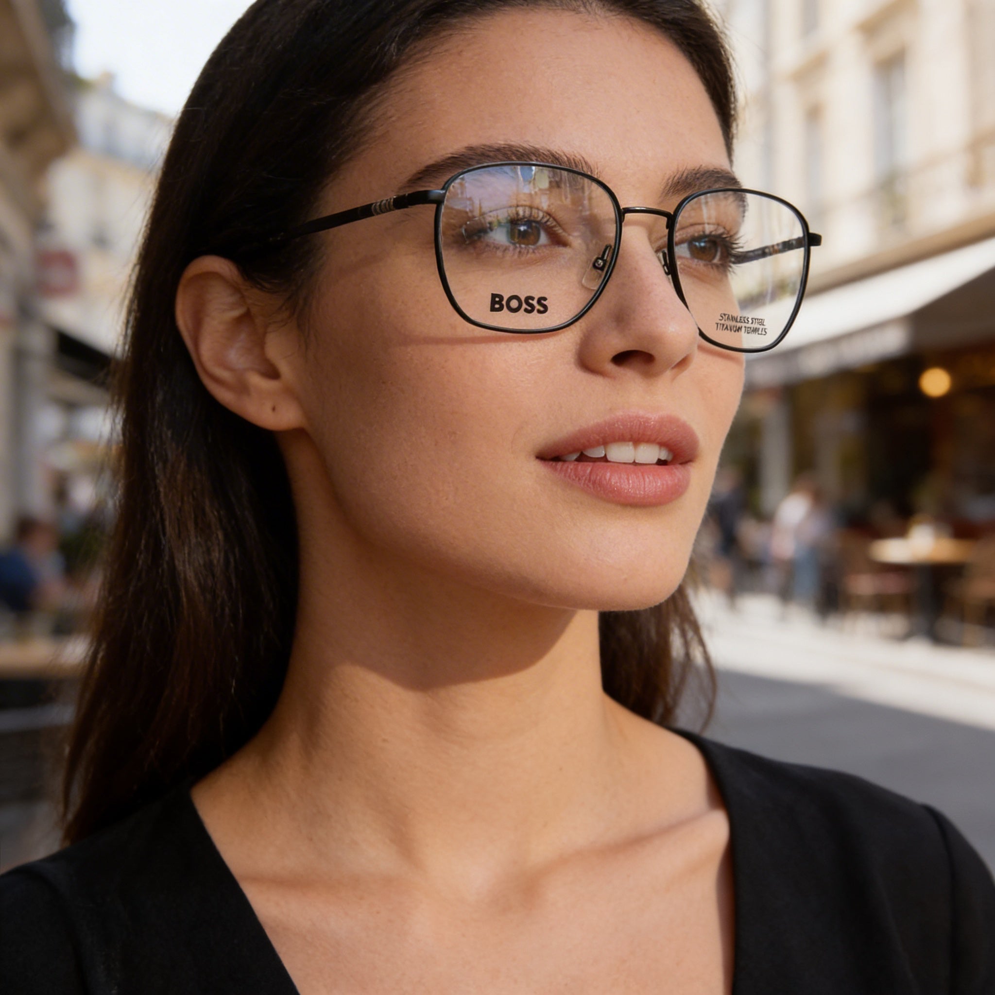 Gafas de vista unisex Hugo Boss 1415 de metal negro mate, talla 55-19-145, Photo 5