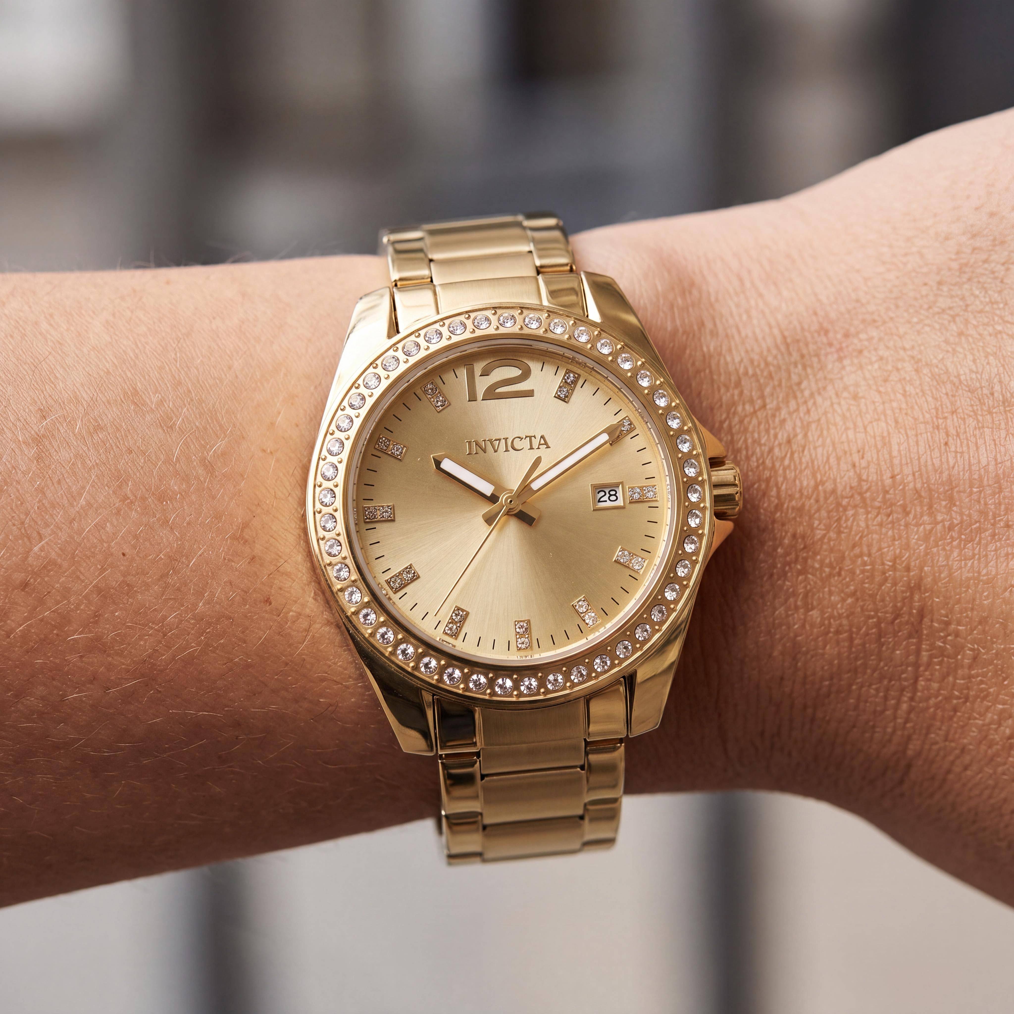 Invicta Angel 49847 Women's Gold Tone Stainless Steel Case & Bracelet Quartz Watch with Gold Dial 38mm, Photo 3