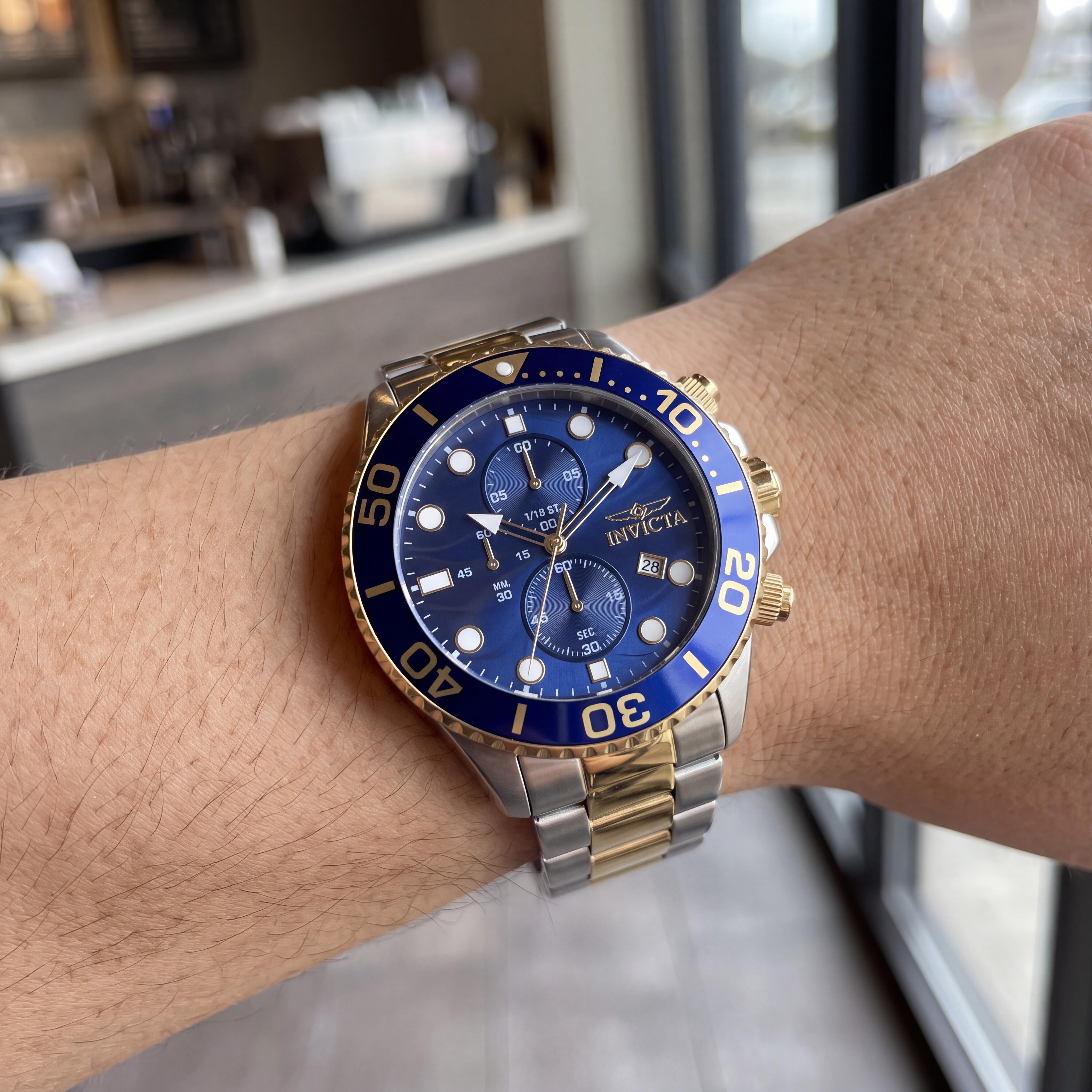 Invicta Pro Diver 50224 Men's Chronograph Quartz Watch with Blue Dial, Silver Stainless Steel Case, 53mm, Photo 4