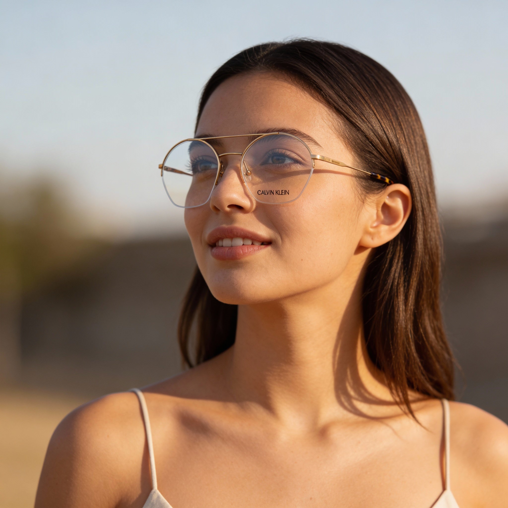 Calvin Klein Ck20110 Women's Gold Acetate Pilot Frame Eyeglasses with Polycarbonate Lenses 52-19-140mm, Photo 5