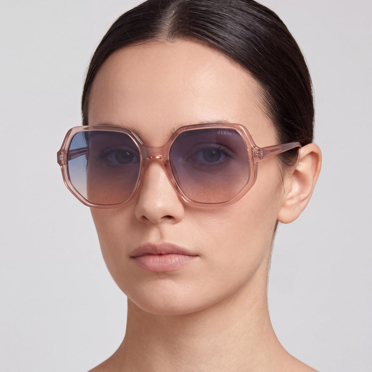 GUESS Geometric GU7773 Women's Pink Plastic Square Non-Polarized Sunglasses with Gradient Blue Lenses, 100% UV Protection, 58mm, Photo 5