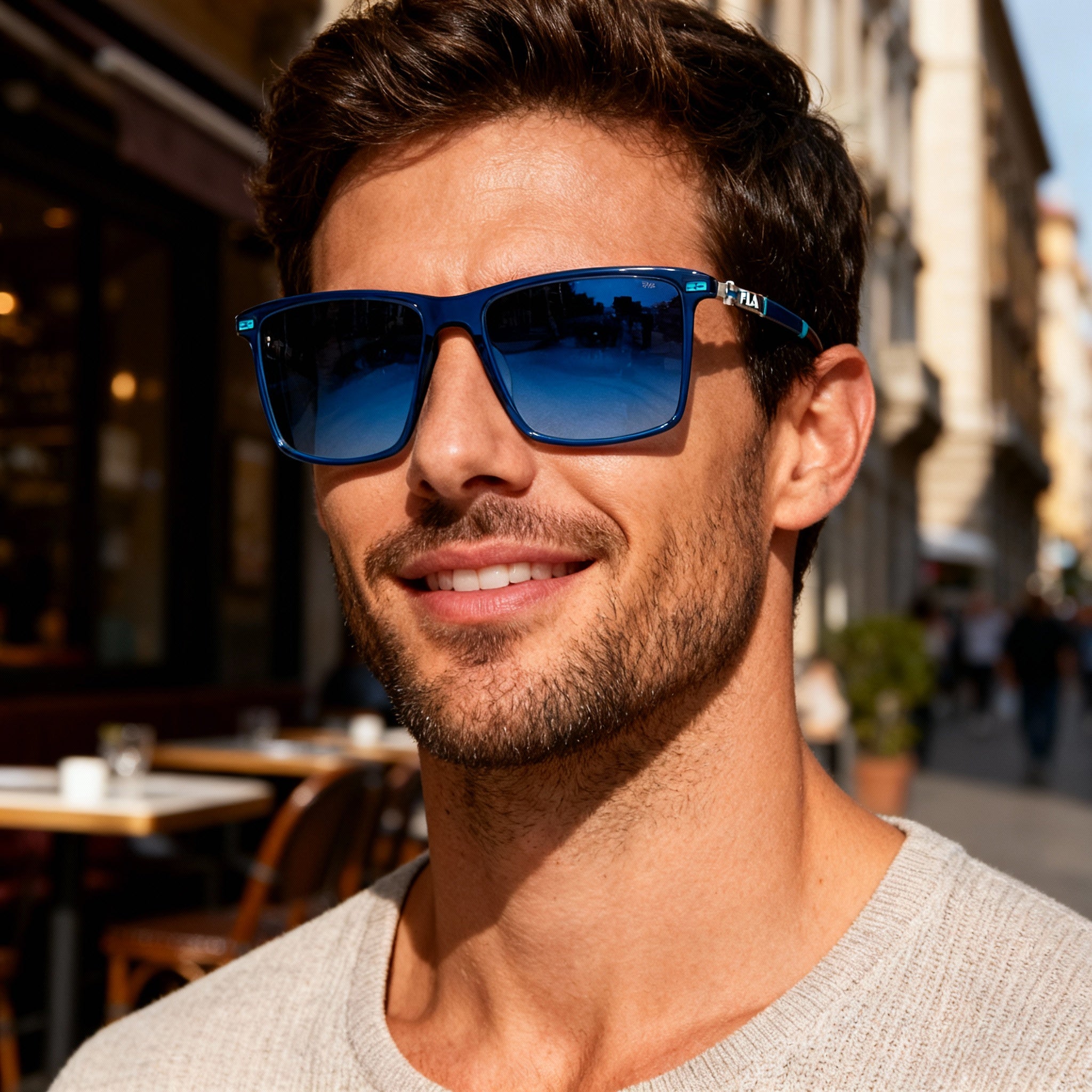 FILA Modern Men's Blue Transparent Acetate Frame Eyewear, Non-Polarized Tritan Lenses, UV Protection 57mm, Photo 5