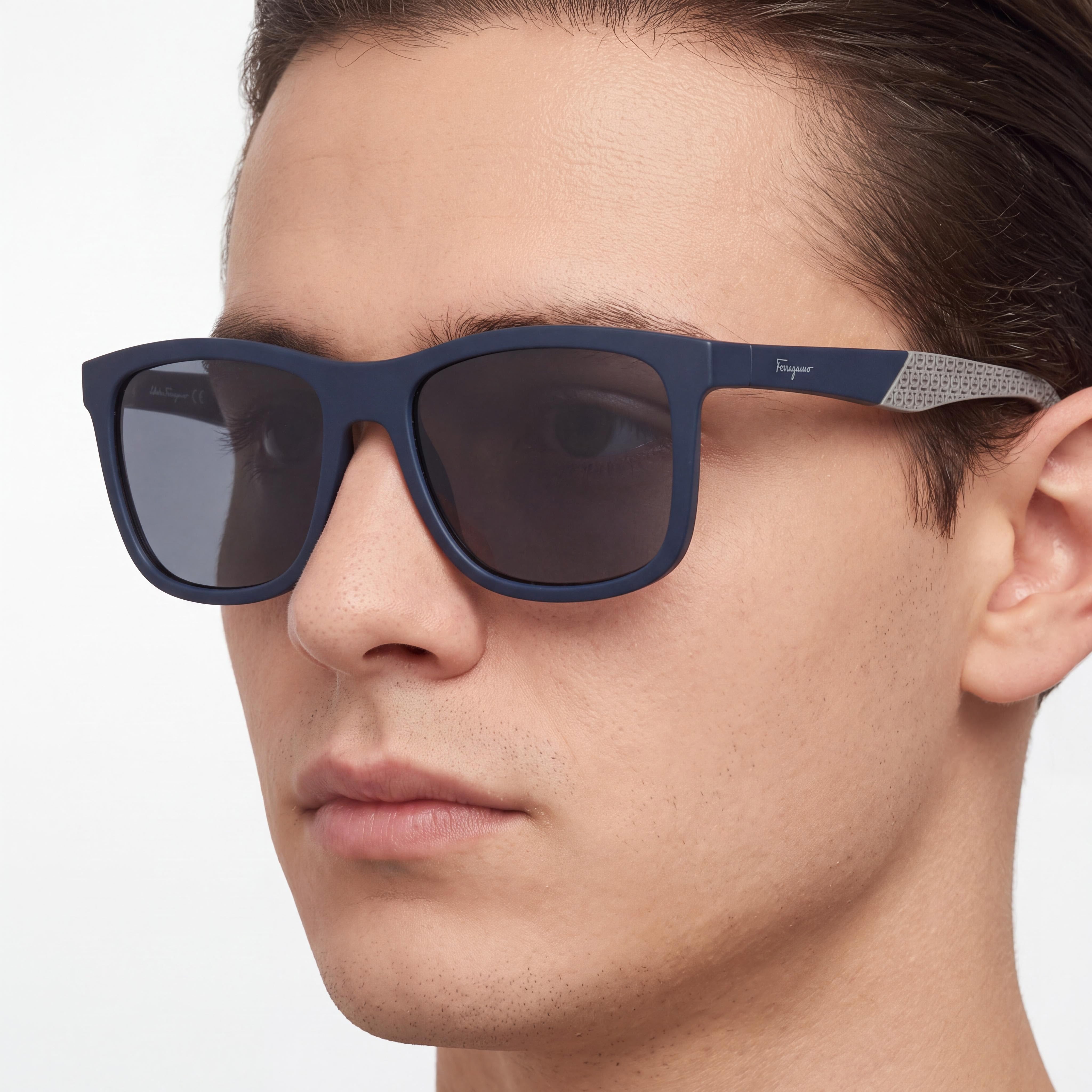 Salvatore Ferragamo SF1028S Modern Unisex Plastic UV Protection Sunglasses Black Grey Logo Frame Blue Non-Polarized Lens 56mm, Photo 5