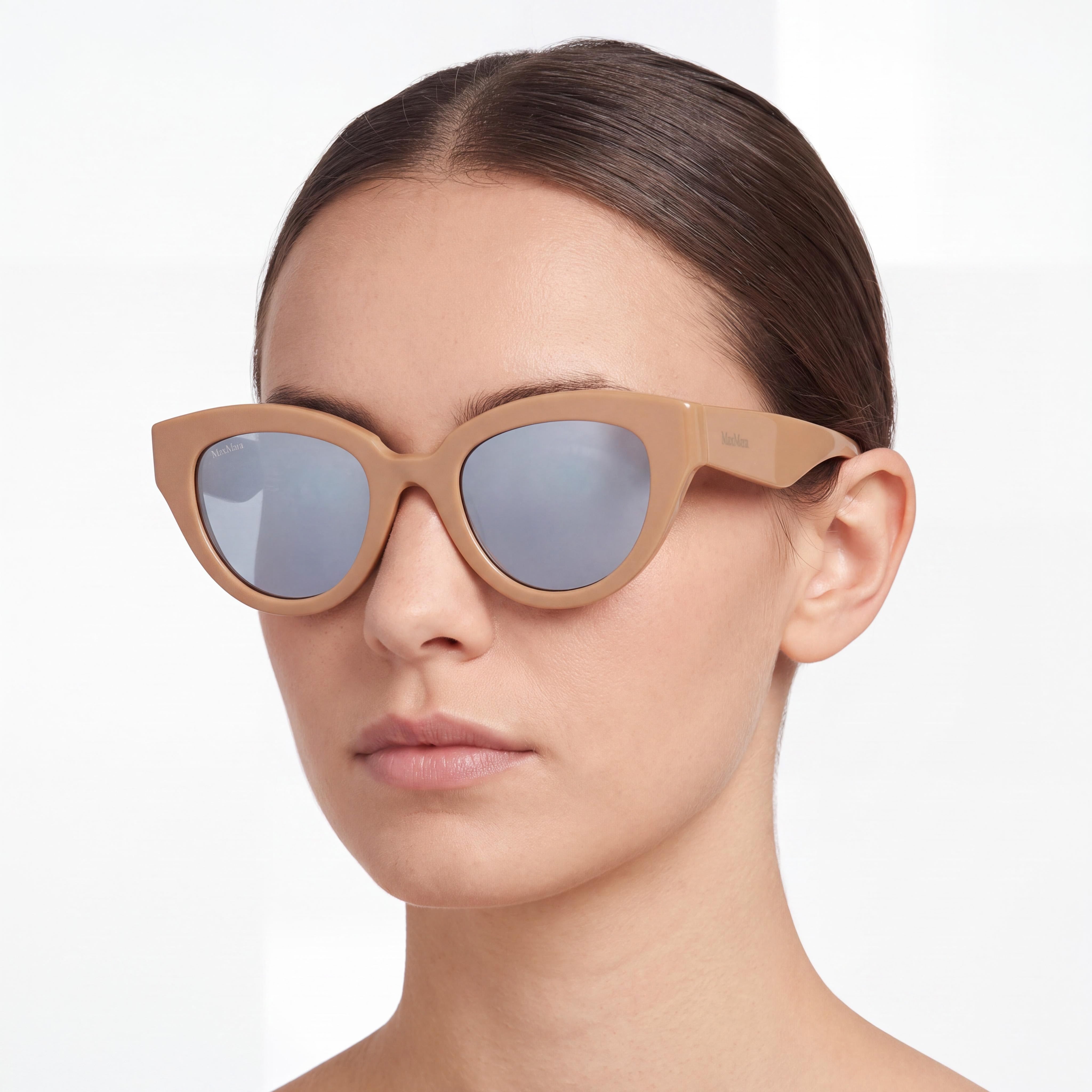 MaxMara Mm0077 Women's Stainless Steel Frame, Acetate Lens Sunglasses, Matte Light Brown, Photo 5