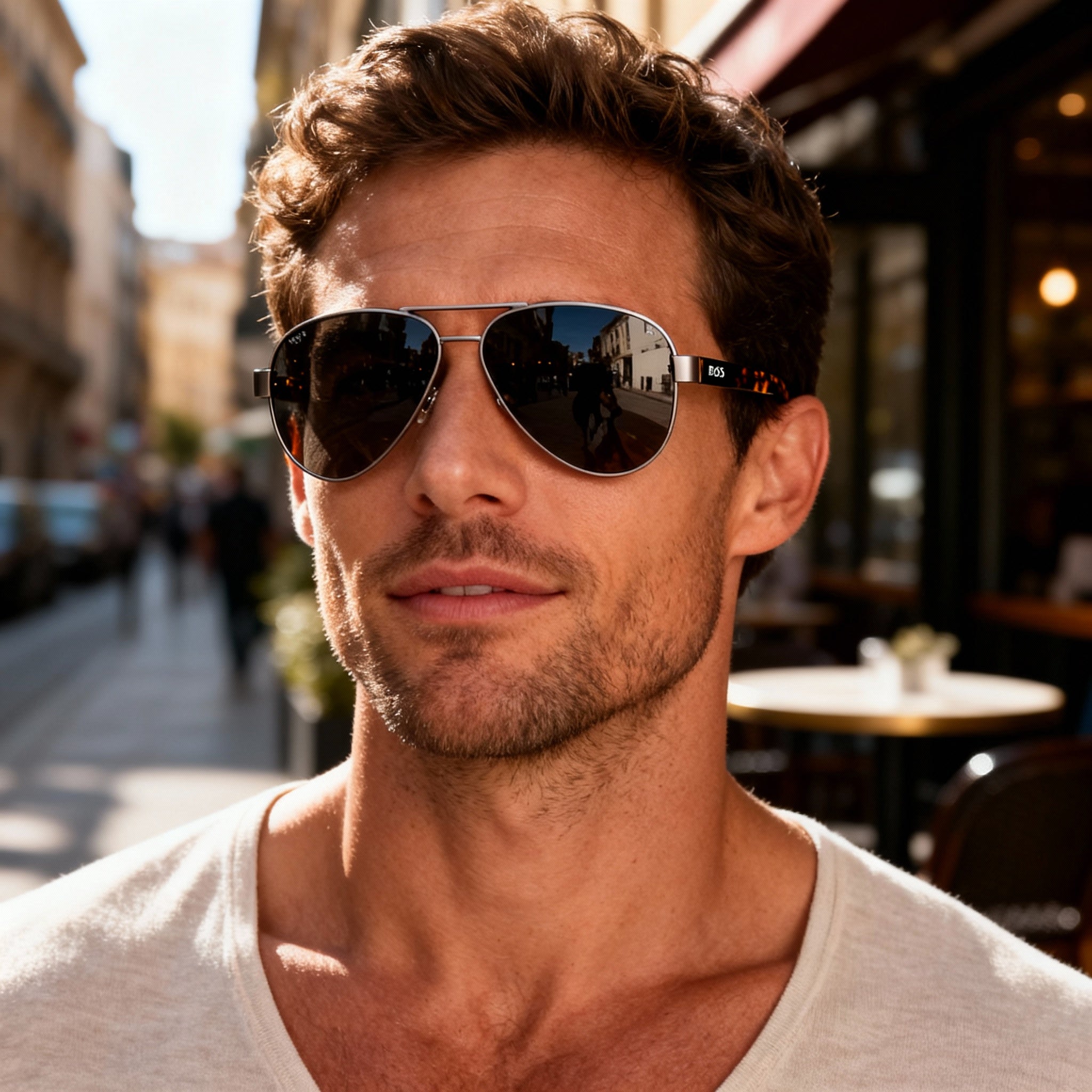 Hugo Boss Boss1560/O/S Men's Pilot Multicoloured Plastic Non-Polarized Gray-Brown Sunglasses 63mm, Photo 6