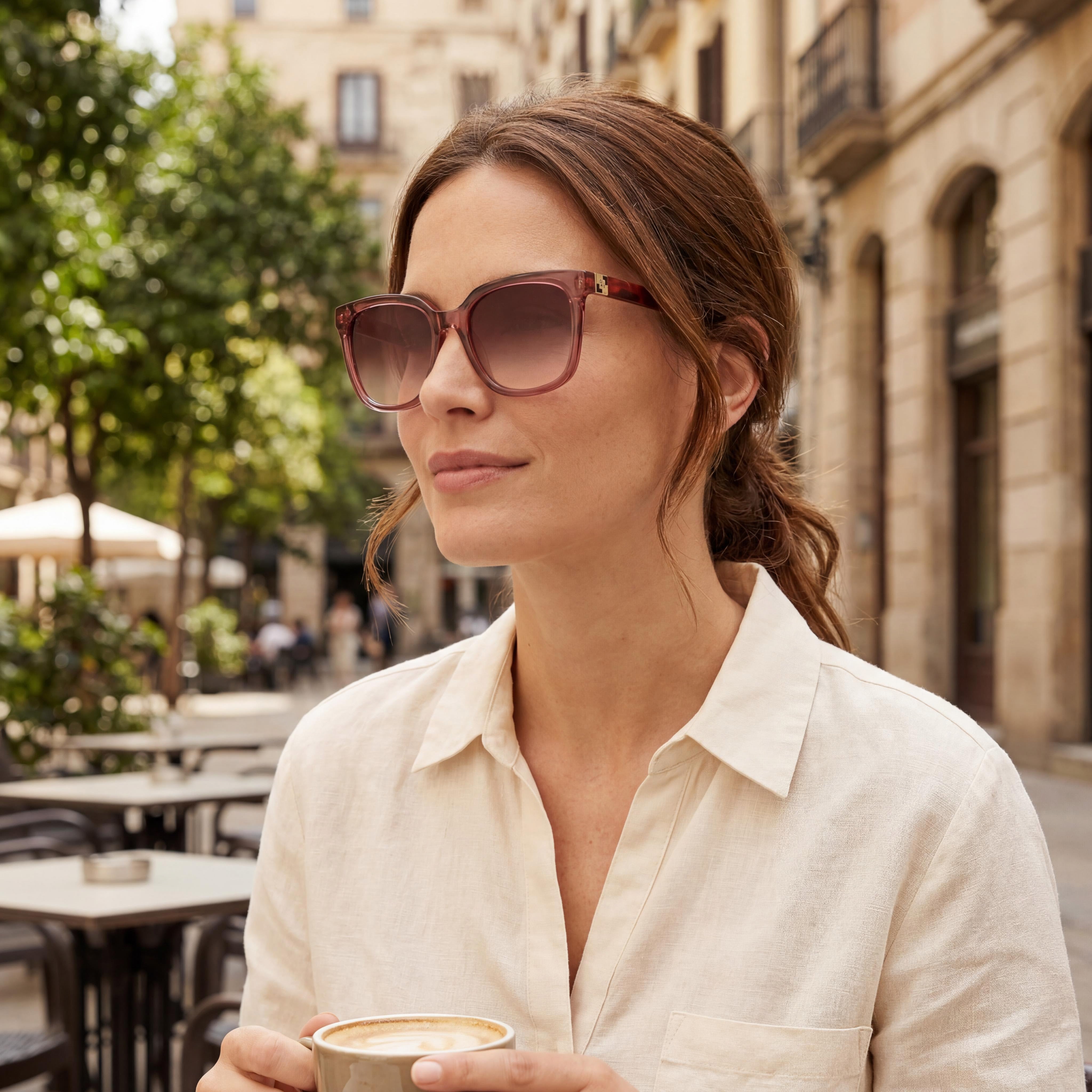 Carolina Herrera Classic Women's Burgundy Red Havana Plastic Non-Polarized Pink Doubleshade Sunglasses 53mm, Photo 5