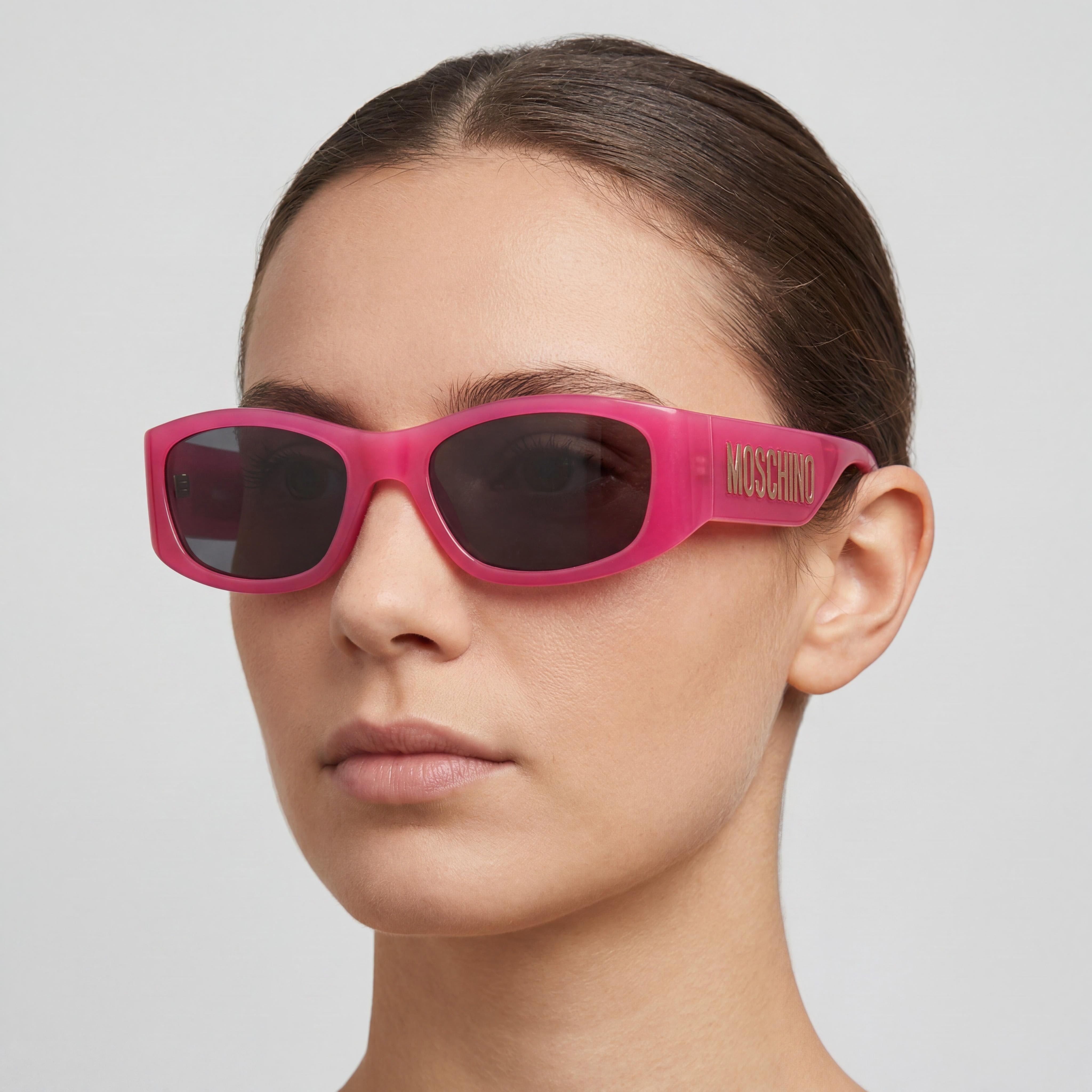 Gafas de sol Moschino Modern MOS145/S para mujer, montura de plástico rectangular fucsia, lentes grises, 55 mm, Photo 4