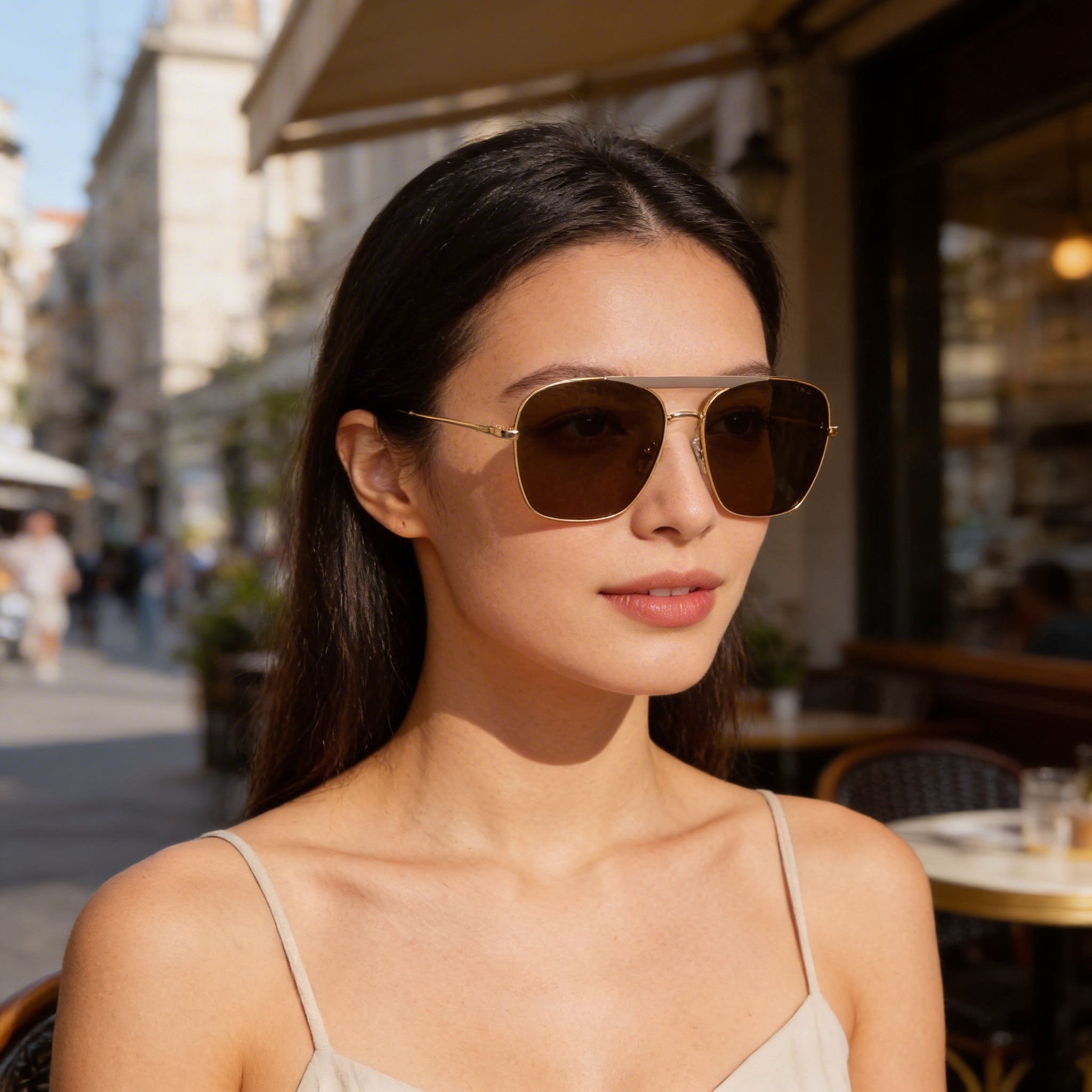 Polaroid Casual Women's Stainless Steel Sunglasses, Matte Ivory Gold Frame, UV Protection, 59mm Lens, Photo 4