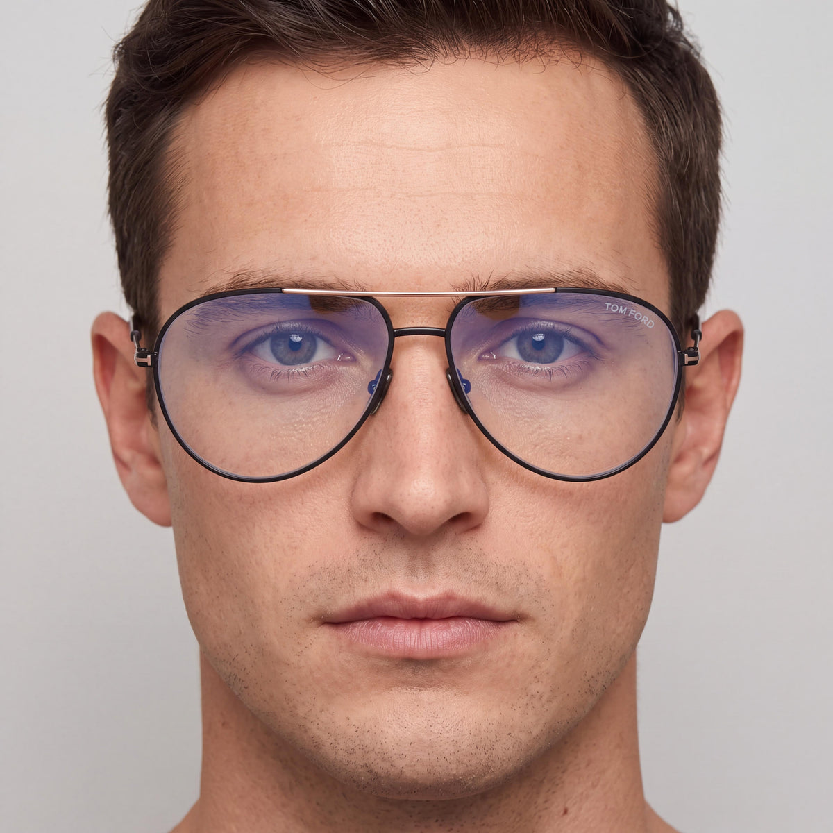 Tom Ford FT5829-B Modern Men's Shiny Black Metal Blue Block Clear Polycarbonate Eyeglasses 57-14-145mm, Photo 4