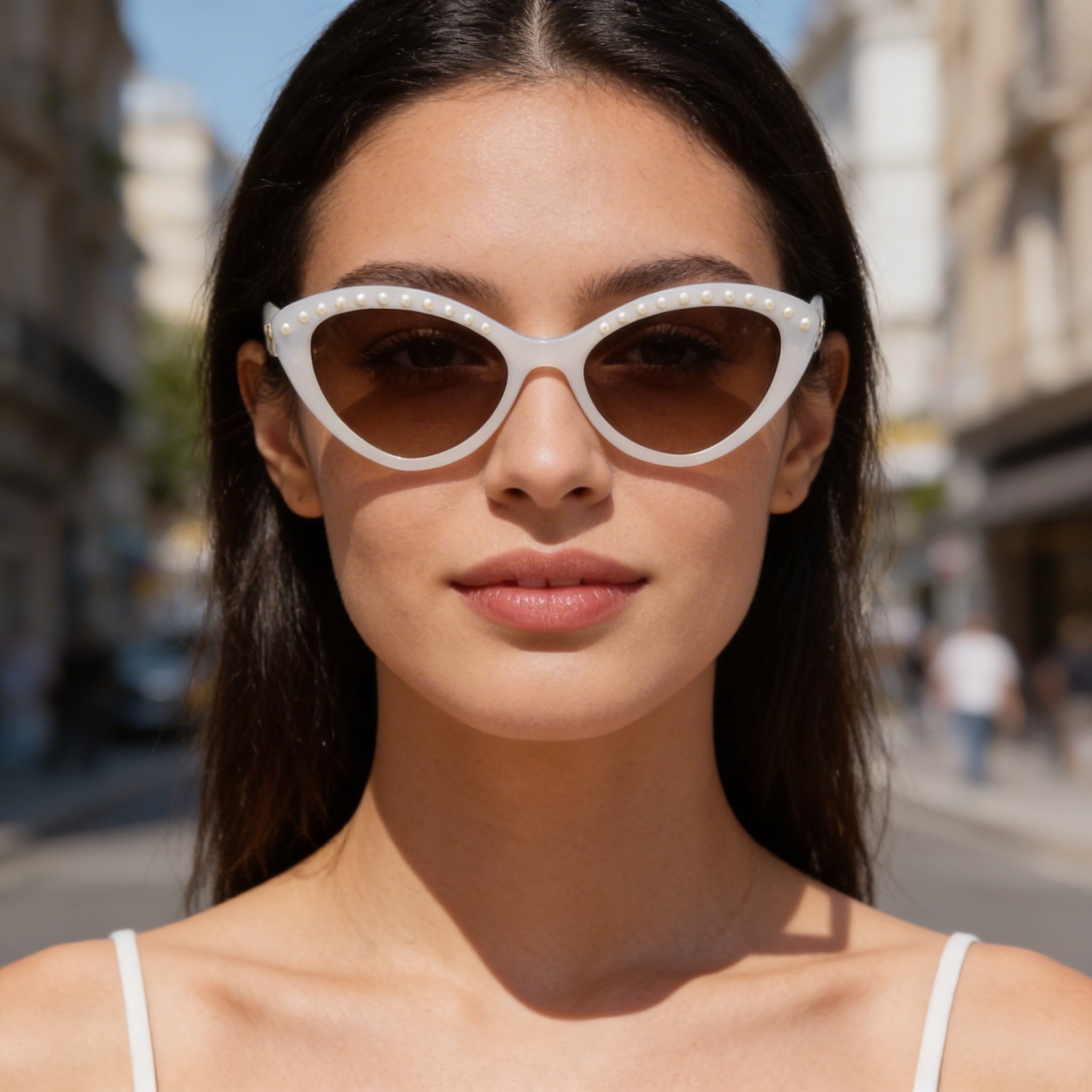 Gafas de sol Kate Spade New York JUNI/G/S PEARL para mujer con montura de acetato blanco y marrón, lentes con protección UV y sombreado marrón, ancho de lente de 55 mm, Photo 6