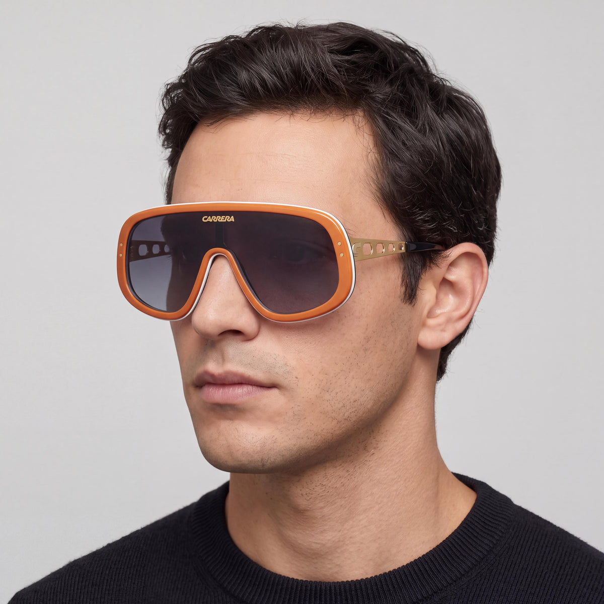 Carrera Gafas de sol modernas de hombre, montura de acetato color naranja y dorado, lentes gris oscuro degradadas, 100% protección UV 99-01-140, Photo 4