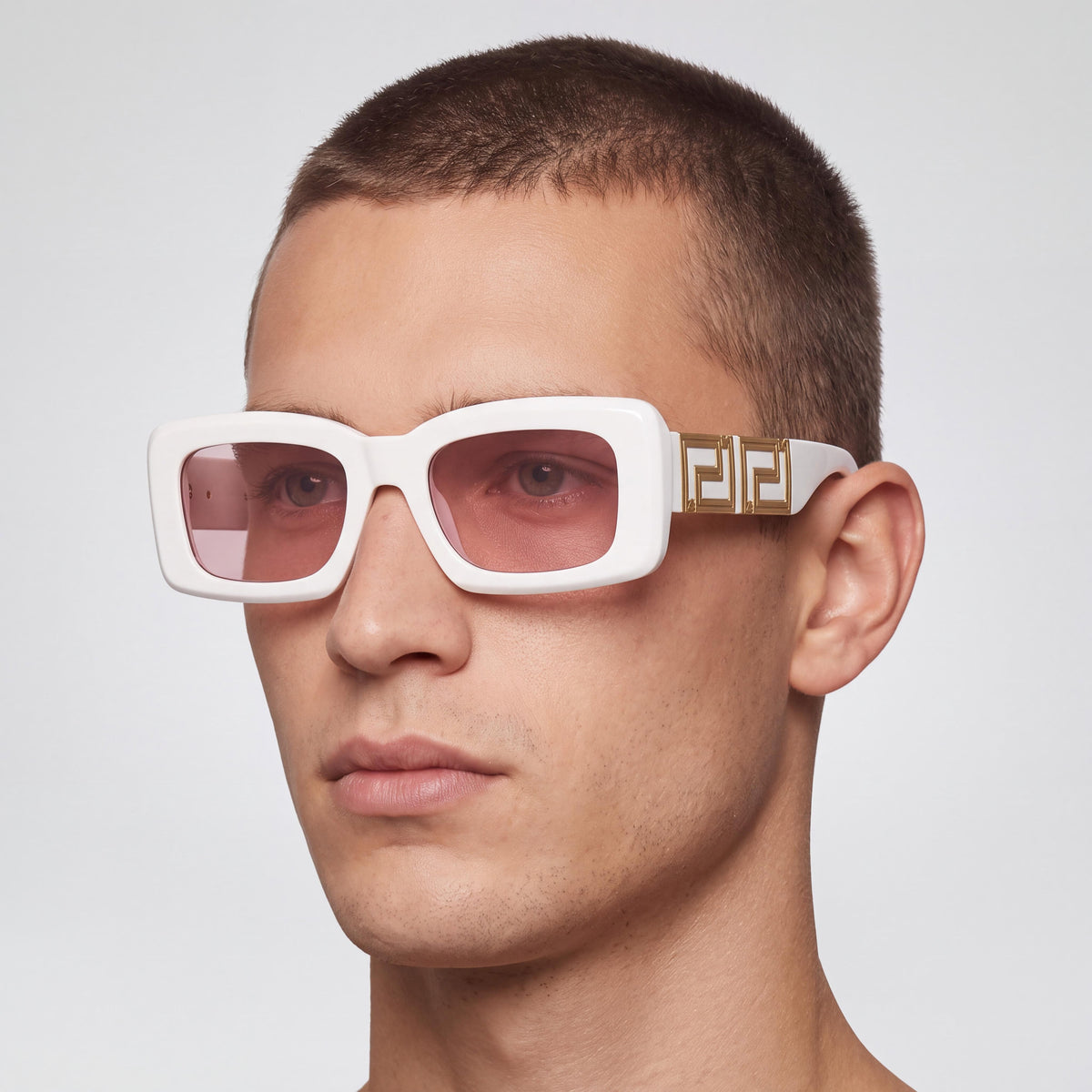 Versace 314/5 Unisex White Light Pink Plastic Frame Pink Lens 100% UV Protection 54mm Sunglasses, Photo 3
