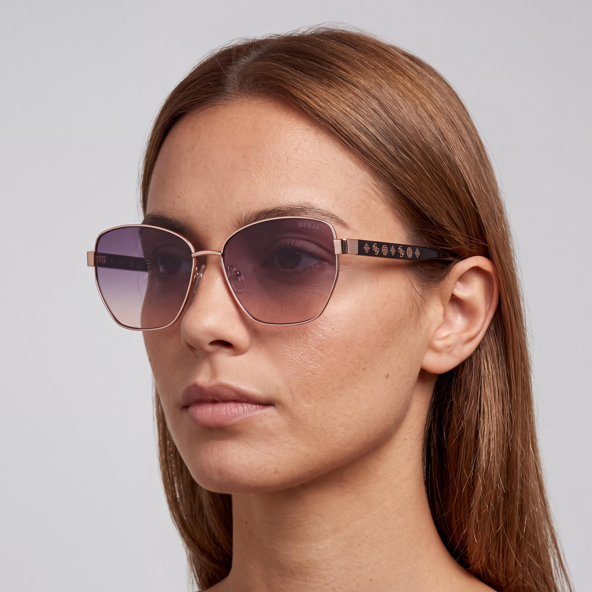 GUESS GU00102 Women's Black Metal Frame Sunglasses with Gradient Smoke Lenses & UV Protection, 56-14-140, Photo 5