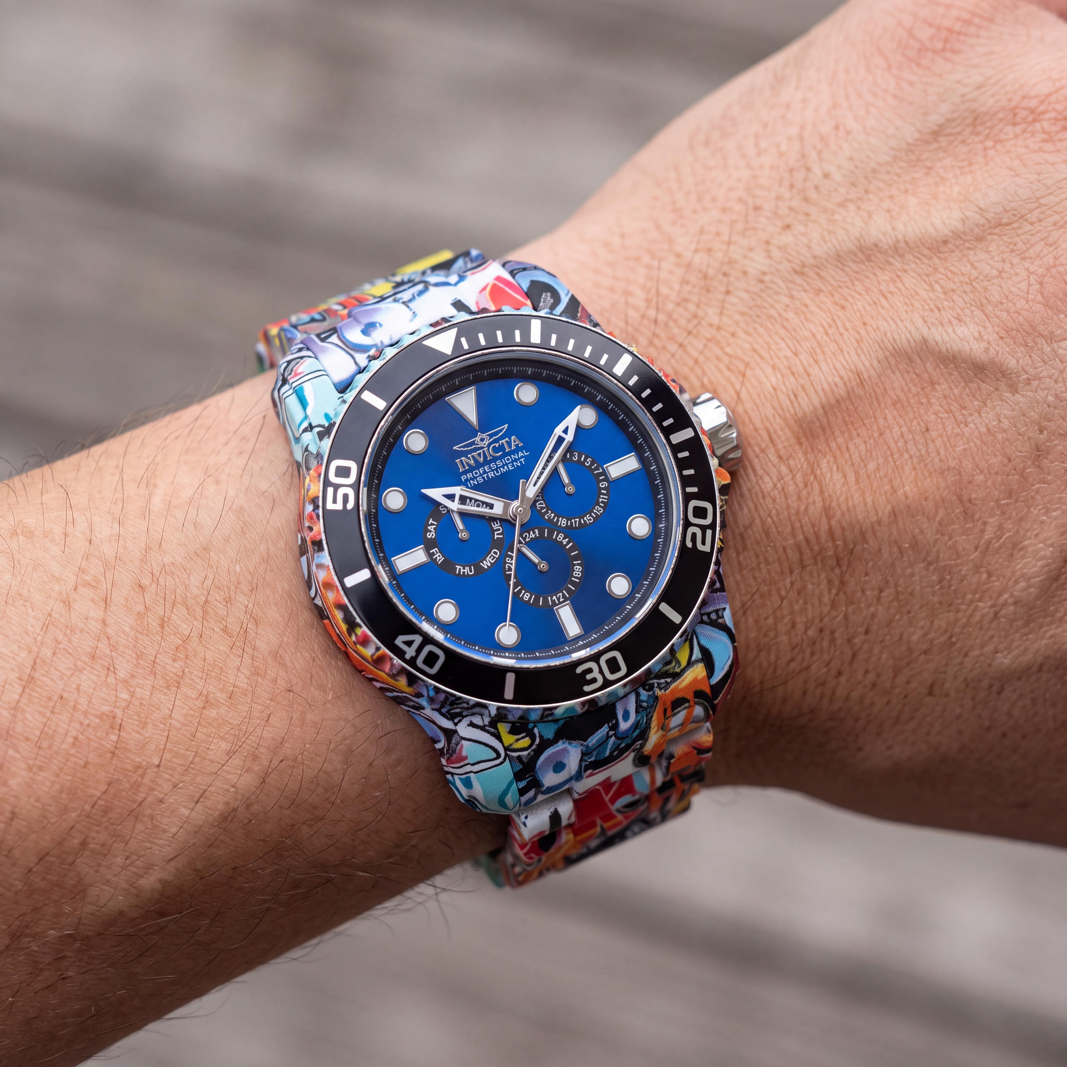 Invicta Pro Diver strappy Unisex Chronograph Quartz Stainless Steel Blue Dial 49mm 10 Bar Water Resistant Watch, Photo 4