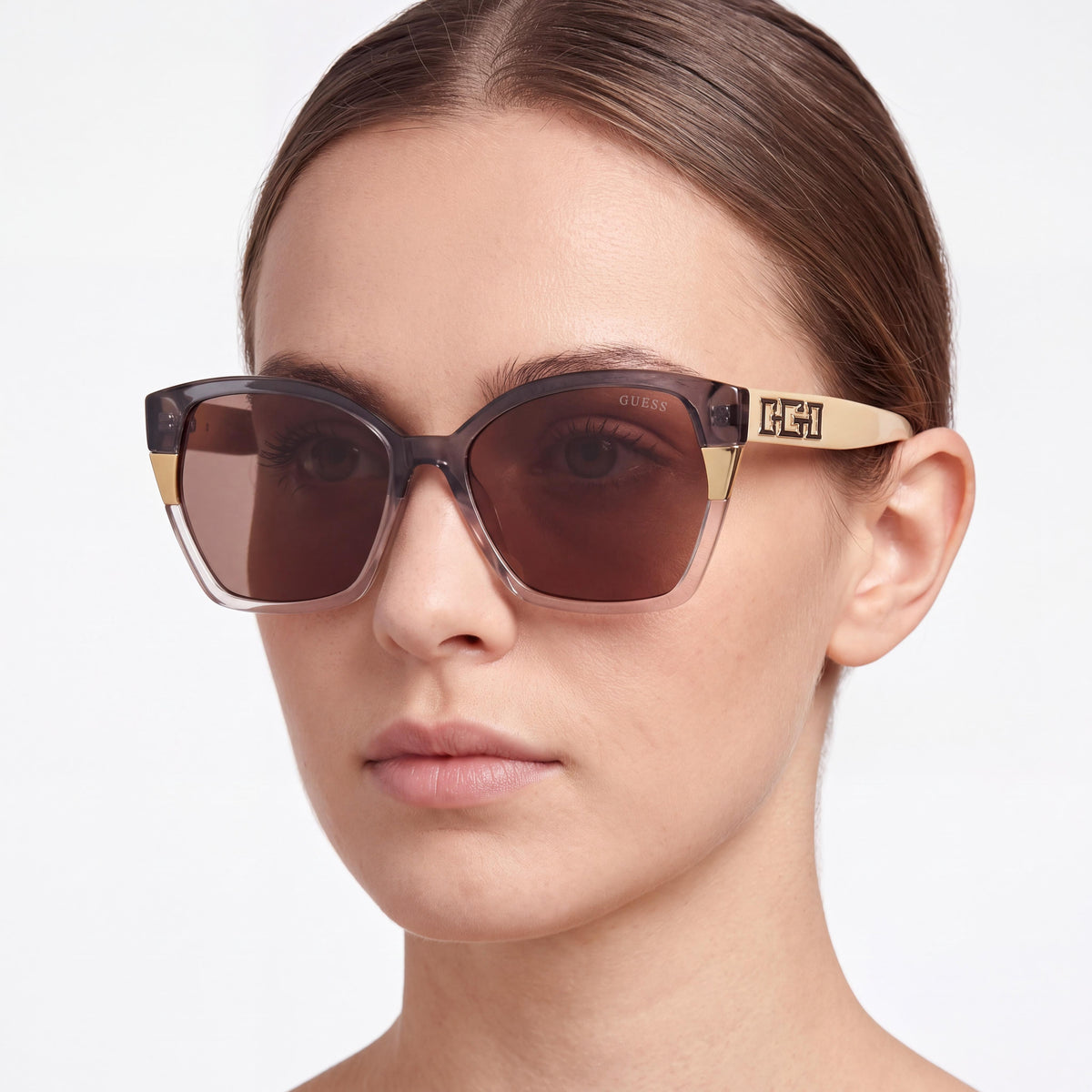 GUESS Gu7912 Women's UV Protective Sunglasses with Yellow Striped Polycarbonate Frame and Brown Lenses, 55mm, Photo 4