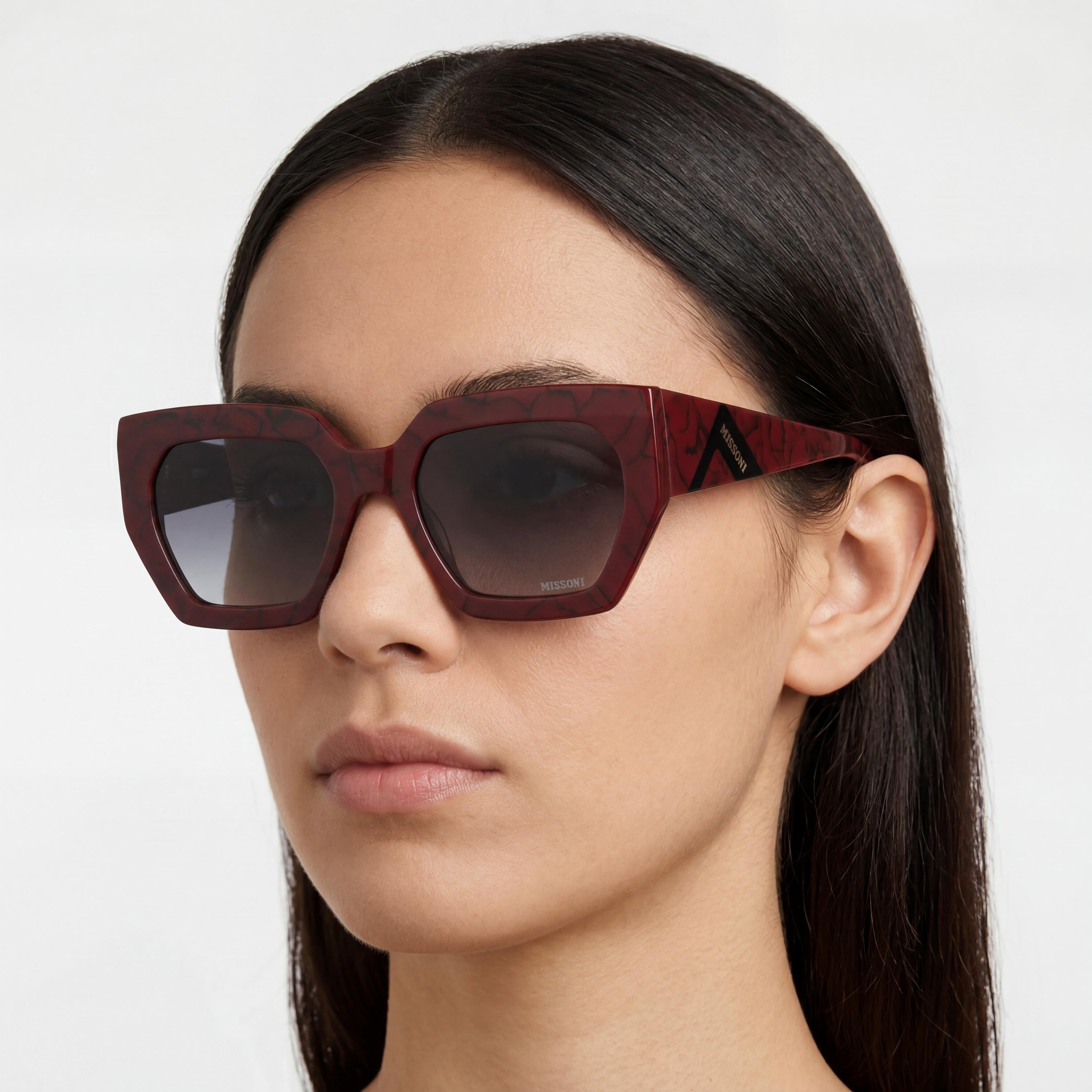 Gafas de sol informales de acetato M Missoni MIS 0170/S para mujer, montura roja mármol, lentes degradadas gris oscuro, 55 mm, Photo 5