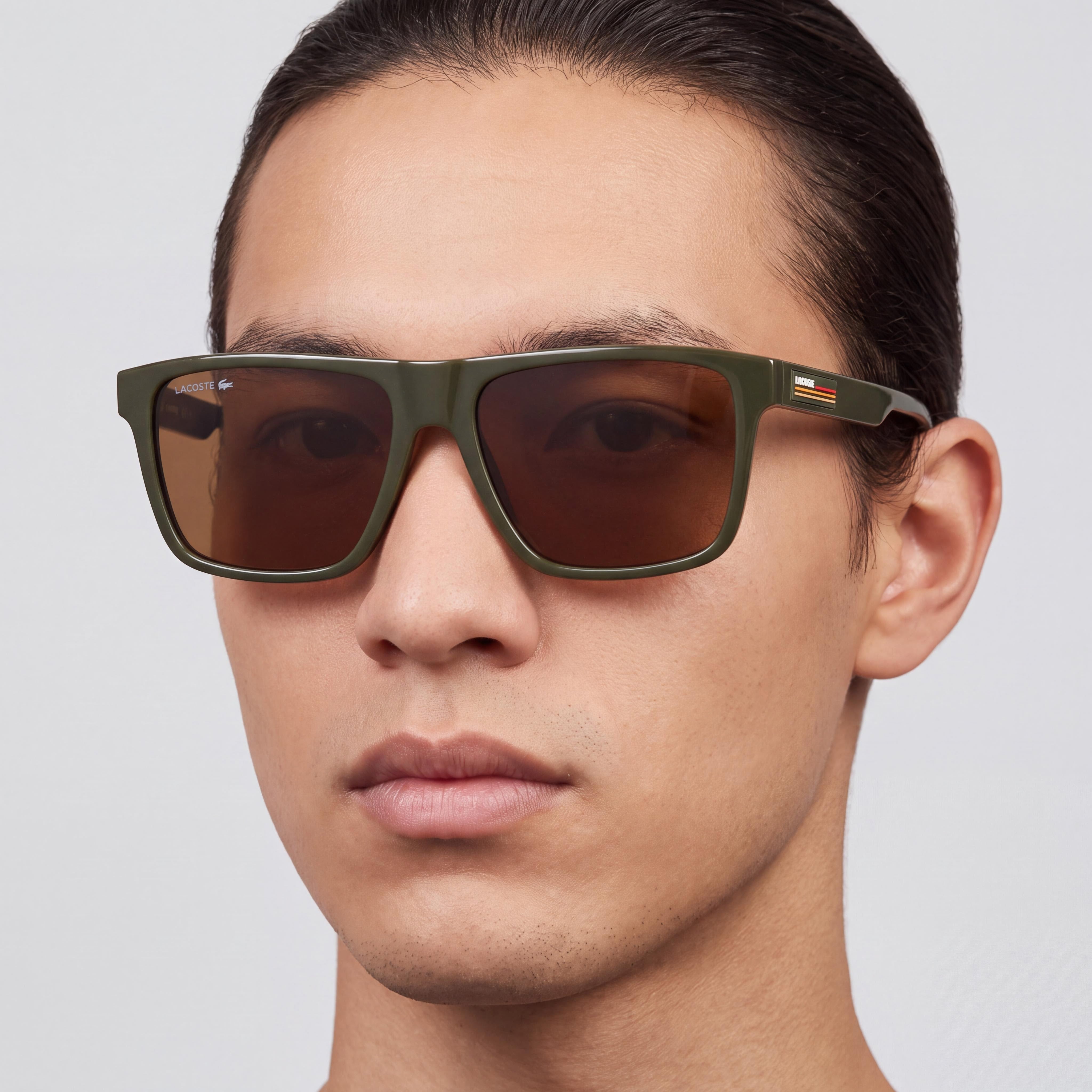 Lacoste L6027s Unisex Khaki Plastic Frame Solid Brown UV Protection Sunglasses 57mm, Photo 4