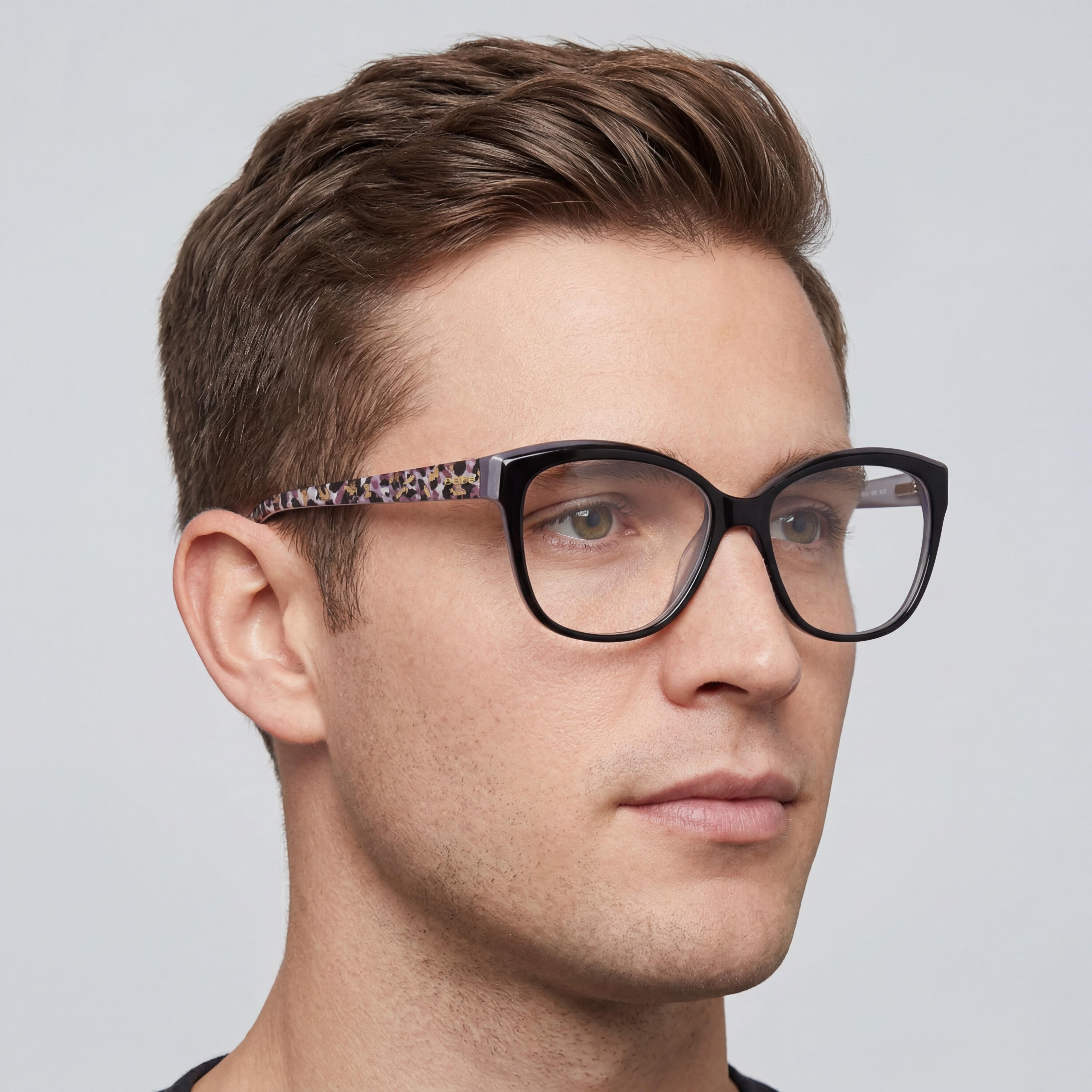 bebe Bb5214 Men's Metal Optical Eyeglass Frames, Jet Black, Clear Lenses, Size 54-14-135, Photo 5