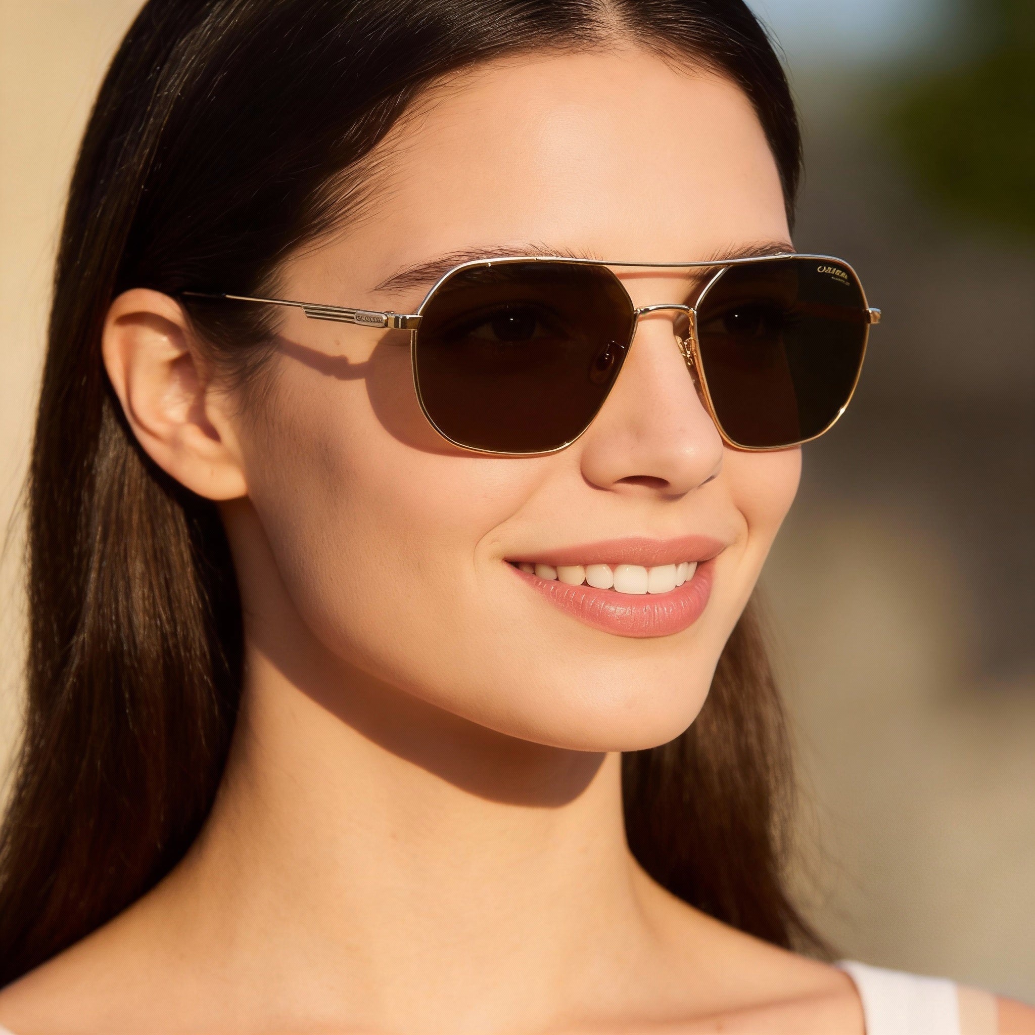 Gafas de sol Carrera Classic unisex de acero inoxidable dorado con lentes marrón oscuro y protección UV de 58 mm, Photo 4