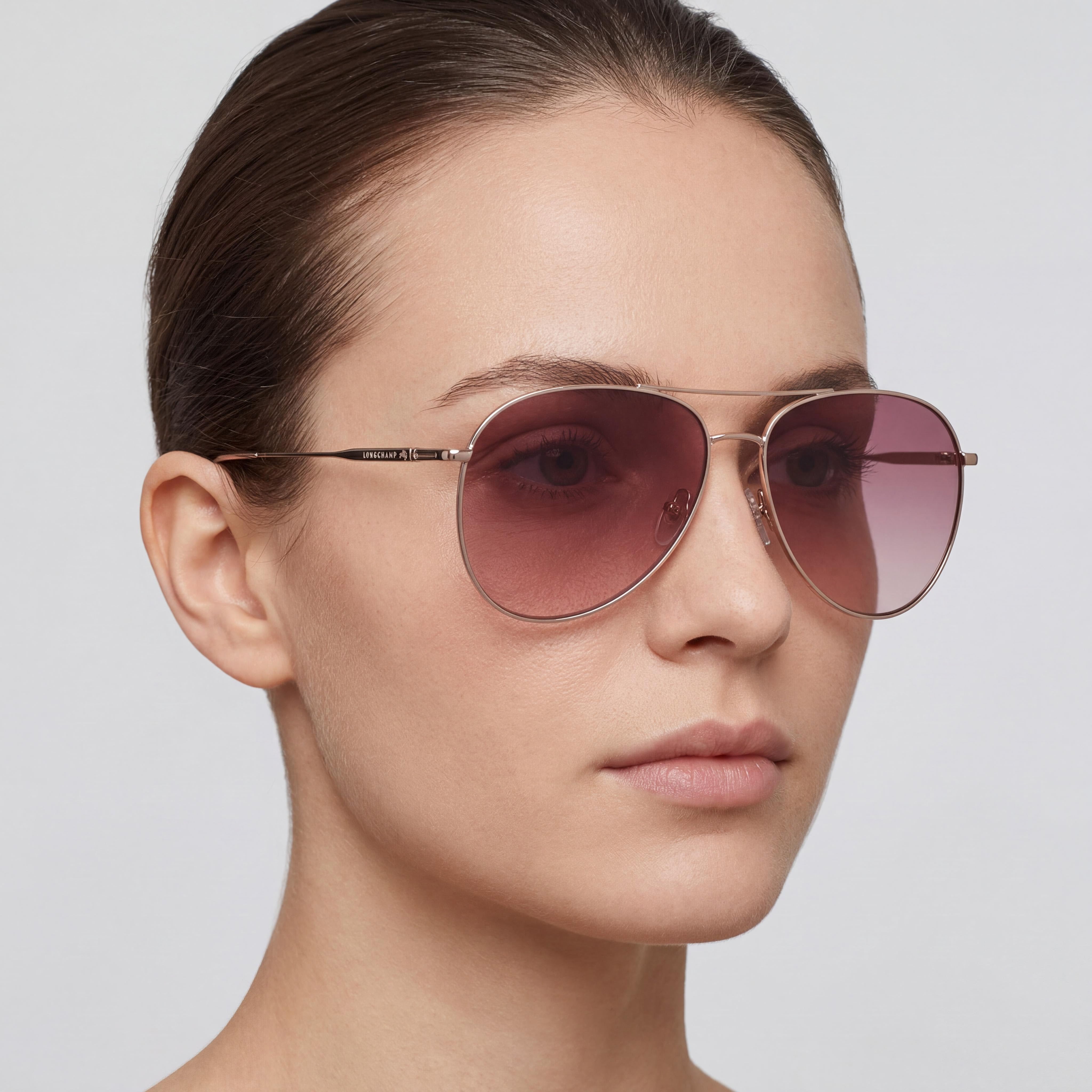 LONGCHAMP Modern Women's Pilot Sunglasses, Rose Gold Metal Frame, Gradient Pink Plastic Lenses, 59mm, Photo 5