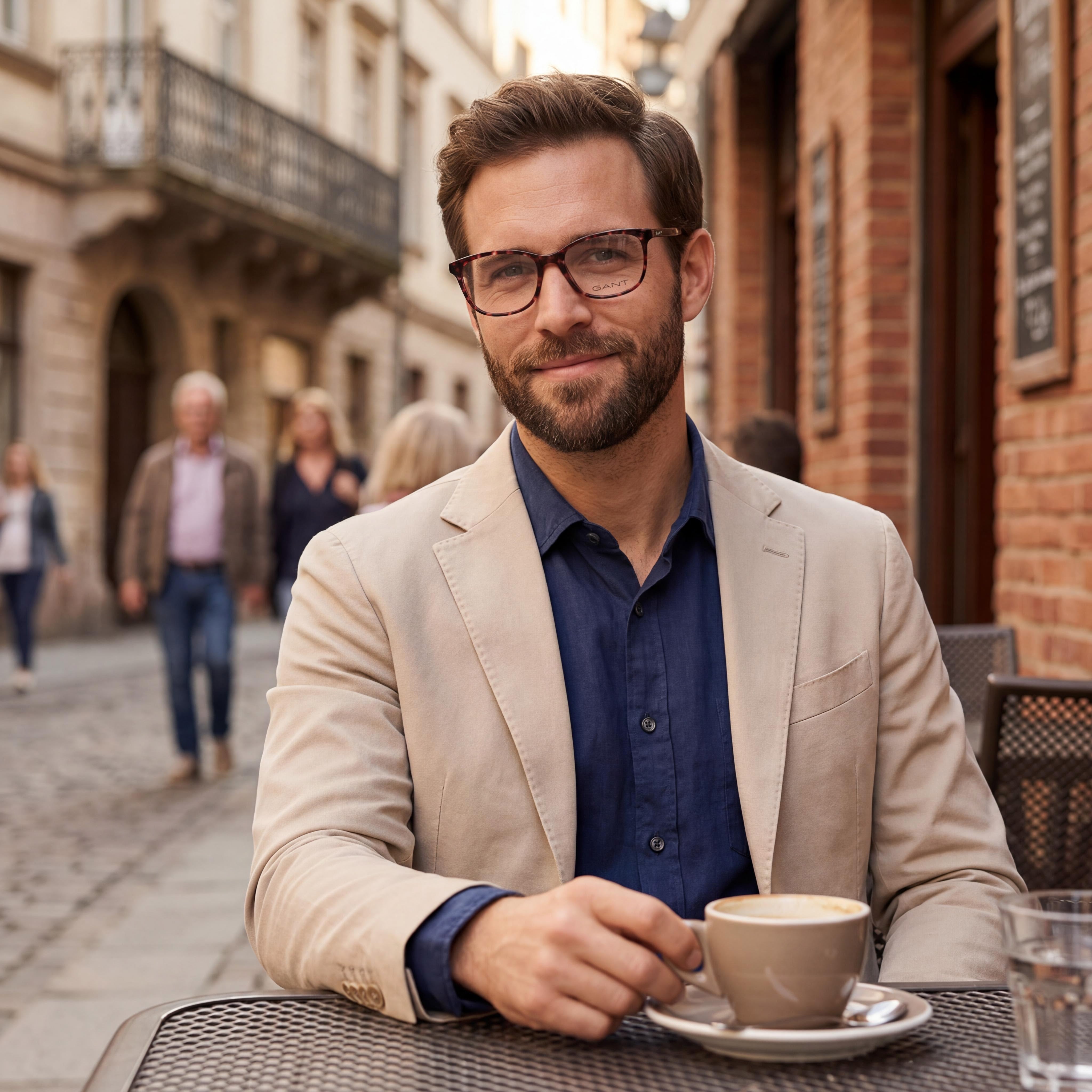 Gafas de hombre GANT Ga4117: Montura de acetato Habana Colorido, Lentes de plástico sin graduación 54-16-140, Photo 4