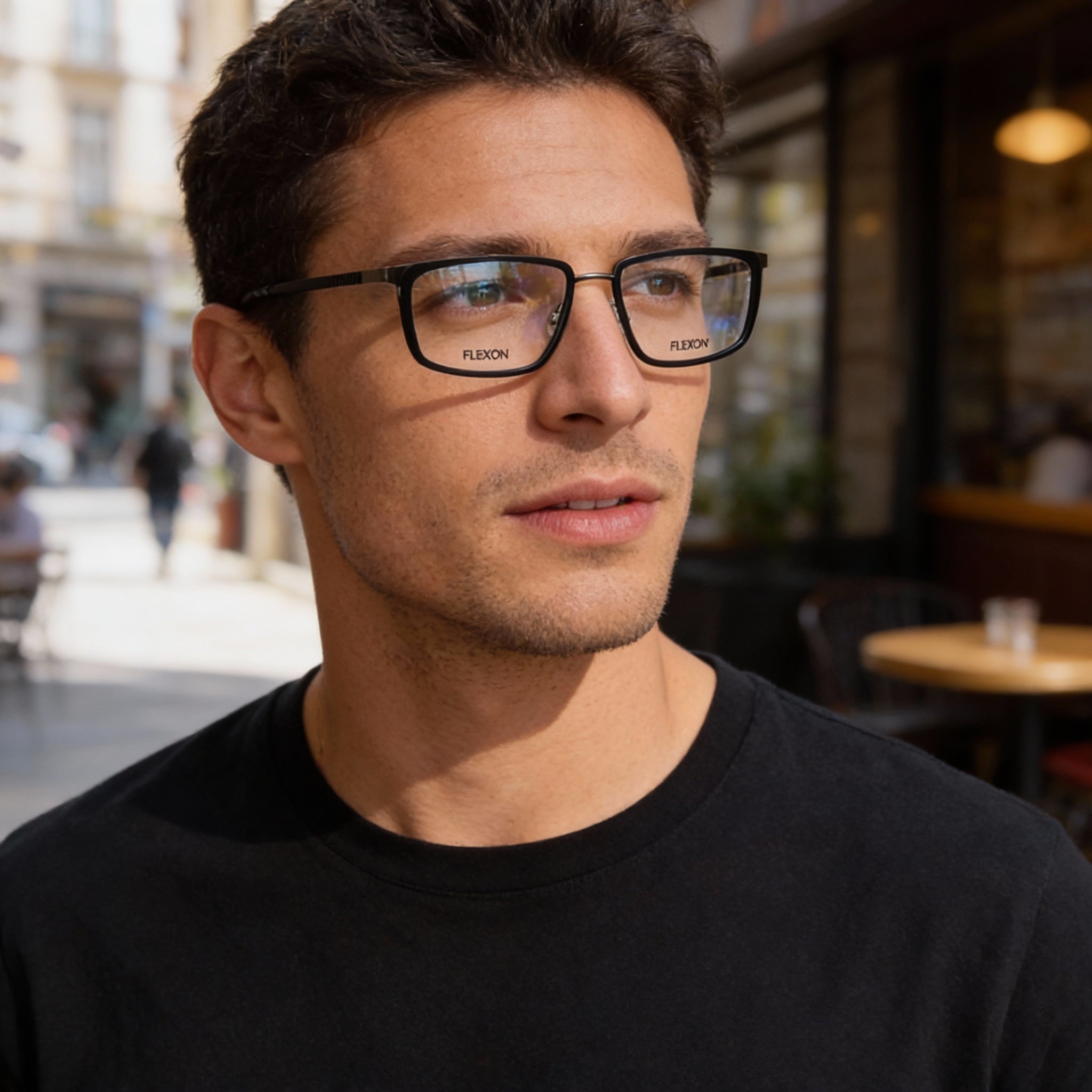 Flexon E1138 Men's Full Rim Rectangle Metal Frame Eyeglasses in Matte Black, Lens Width 56mm, Photo 4