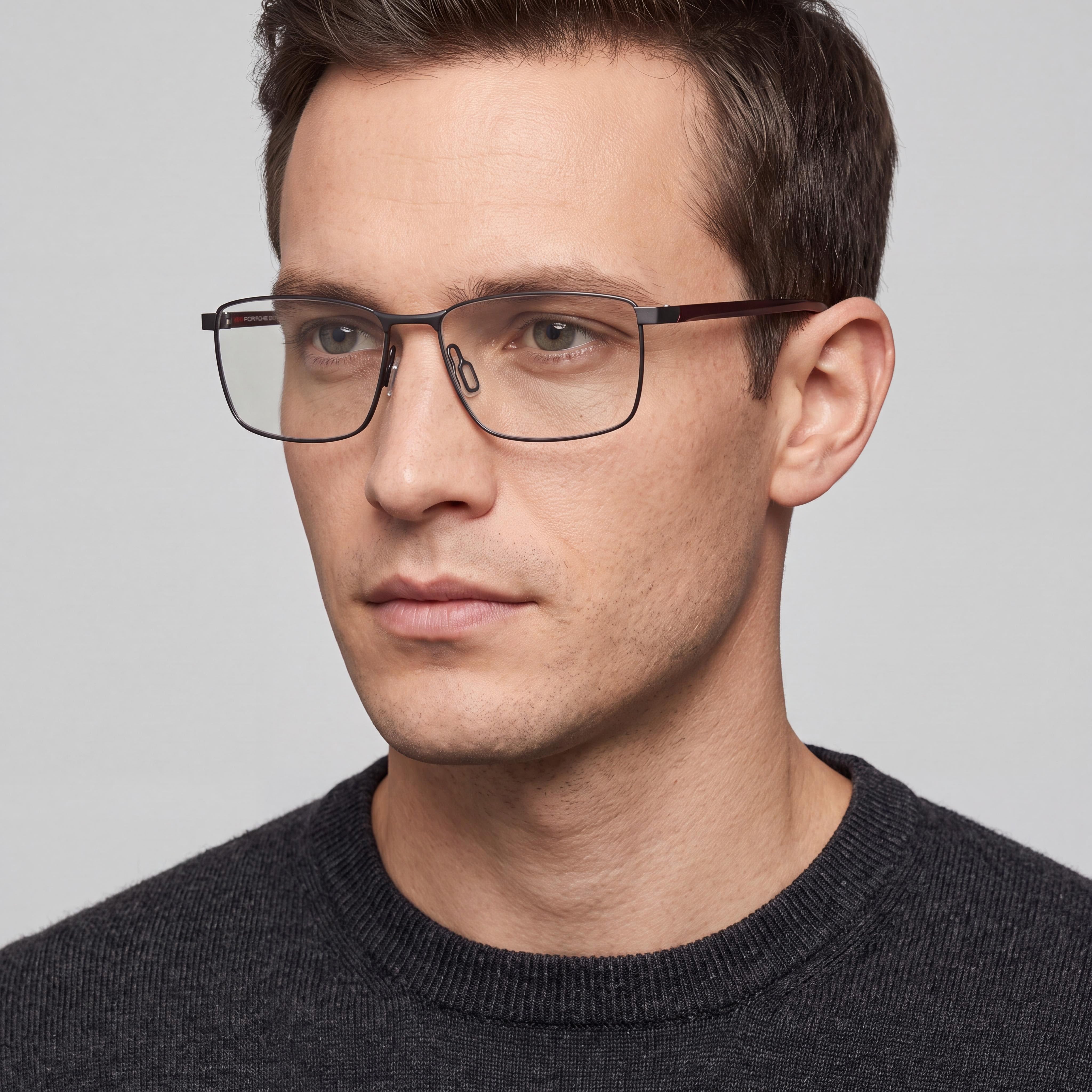 Porsche Design Modern Men's Eyeglasses with Black Plastic Frame and Transparent Polycarbonate Lenses, 55mm Lens Width, Photo 4