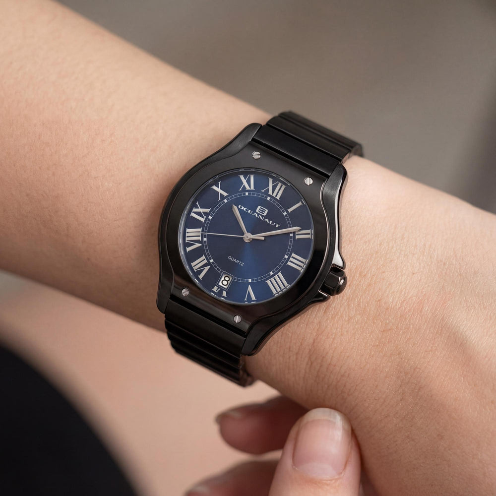 Reloj Oceanaut para mujer con movimiento de cuarzo, esfera azul, caja de acero inoxidable, pulsera, resistente a arañazos y resistente al agua.