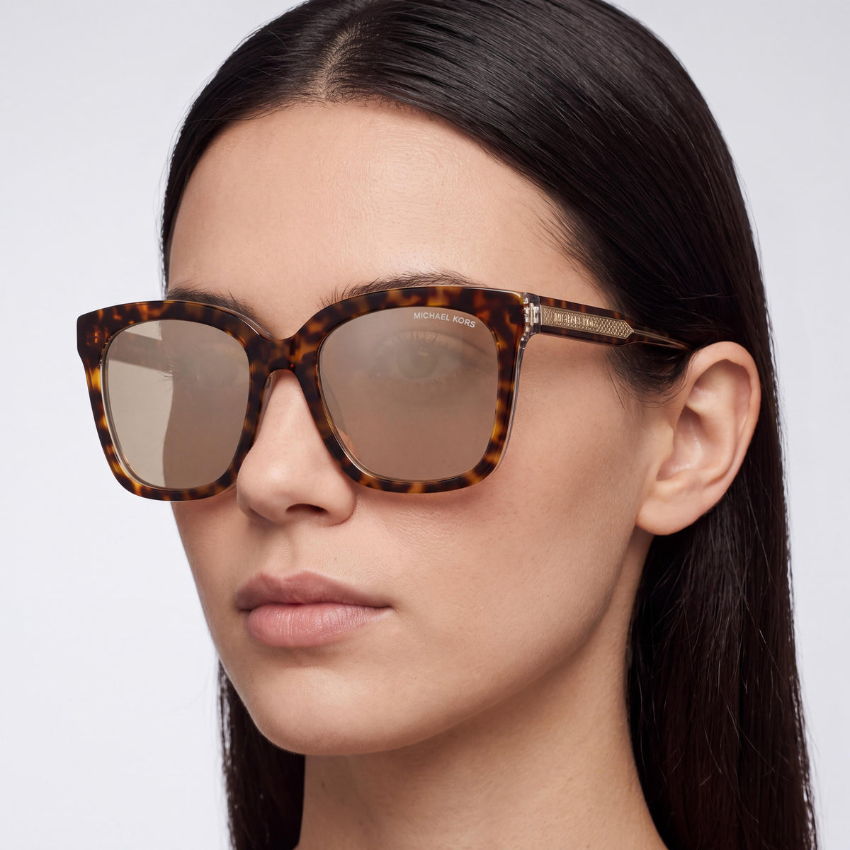 Michael Kors Women's Classic Dark Tortoise Sunglasses with Clear Gold Mirrored Lenses, UV Protection 52mm, Photo 4