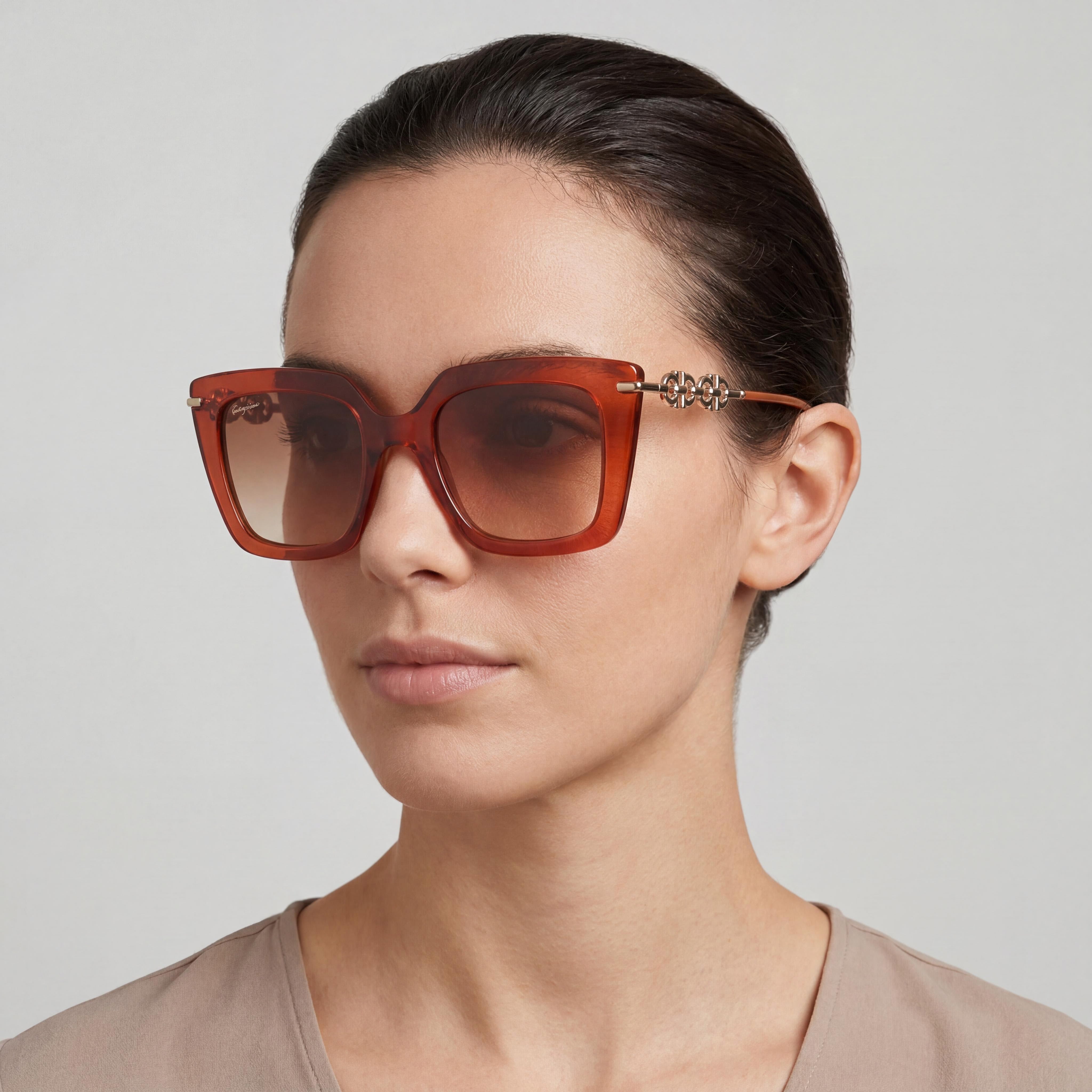 Salvatore Ferragamo SF1041S Women's Transparent Brown Plastic Butterfly Sunglasses Brown Gradient 51mm, Photo 4